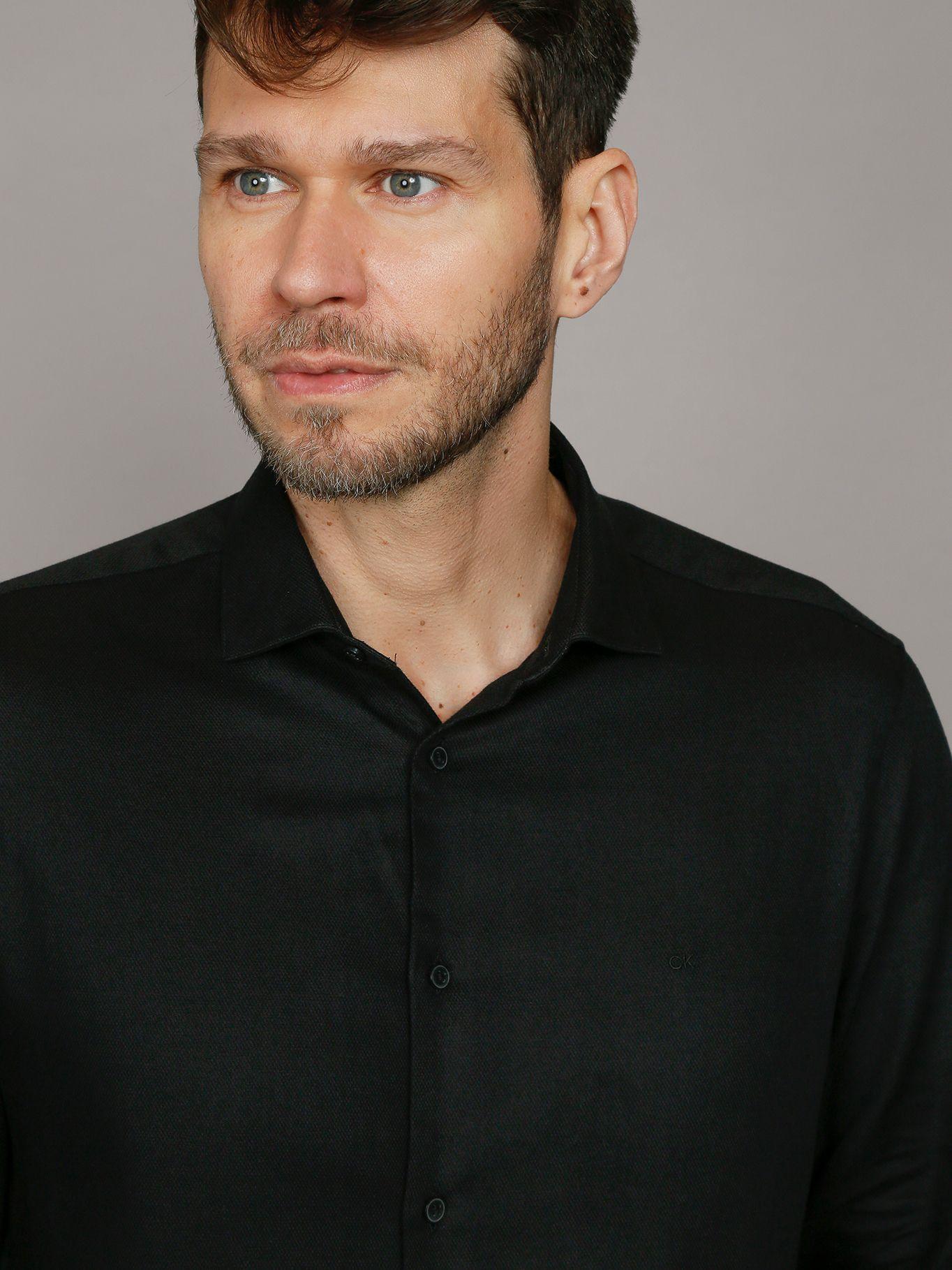 Camisa Slim Cotton Untucked Negro Calvin Klein-4