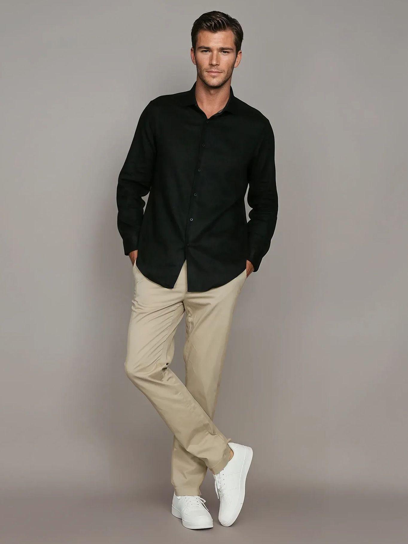 Camisa Slim Cotton Untucked Negro Calvin Klein-1