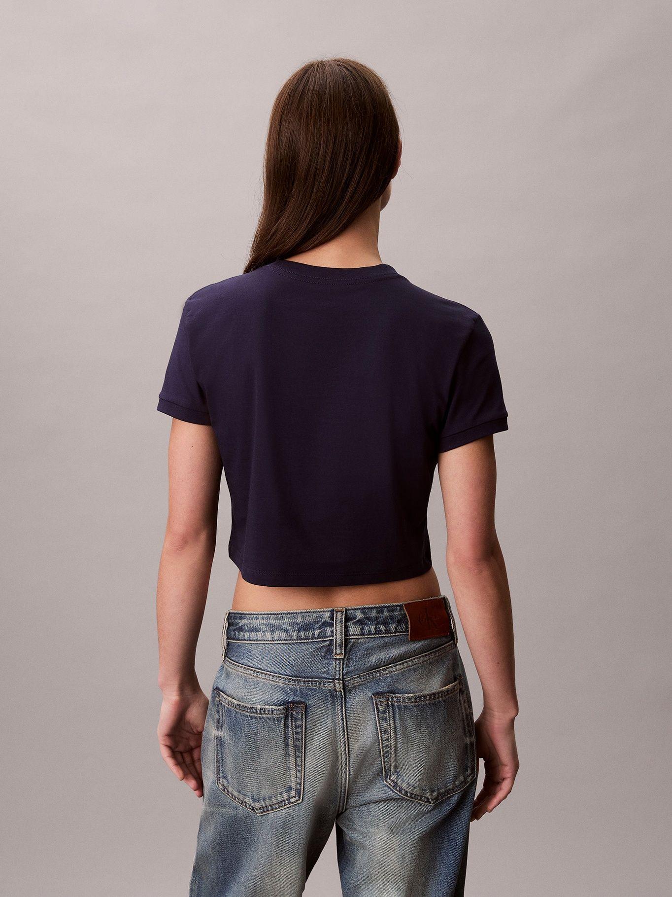 Polera Cropped con Logo Azul Calvin Klein-2