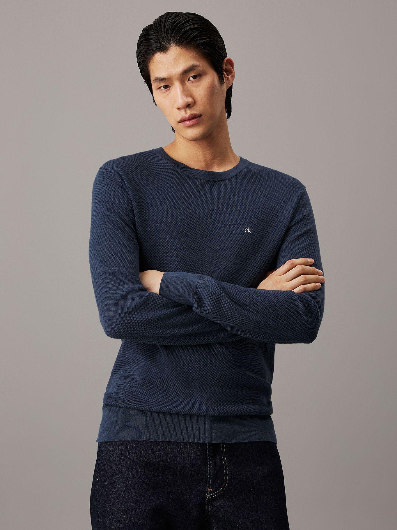 Sweater Micro Pique Structure Sweater Azul Calvin Klein-0
