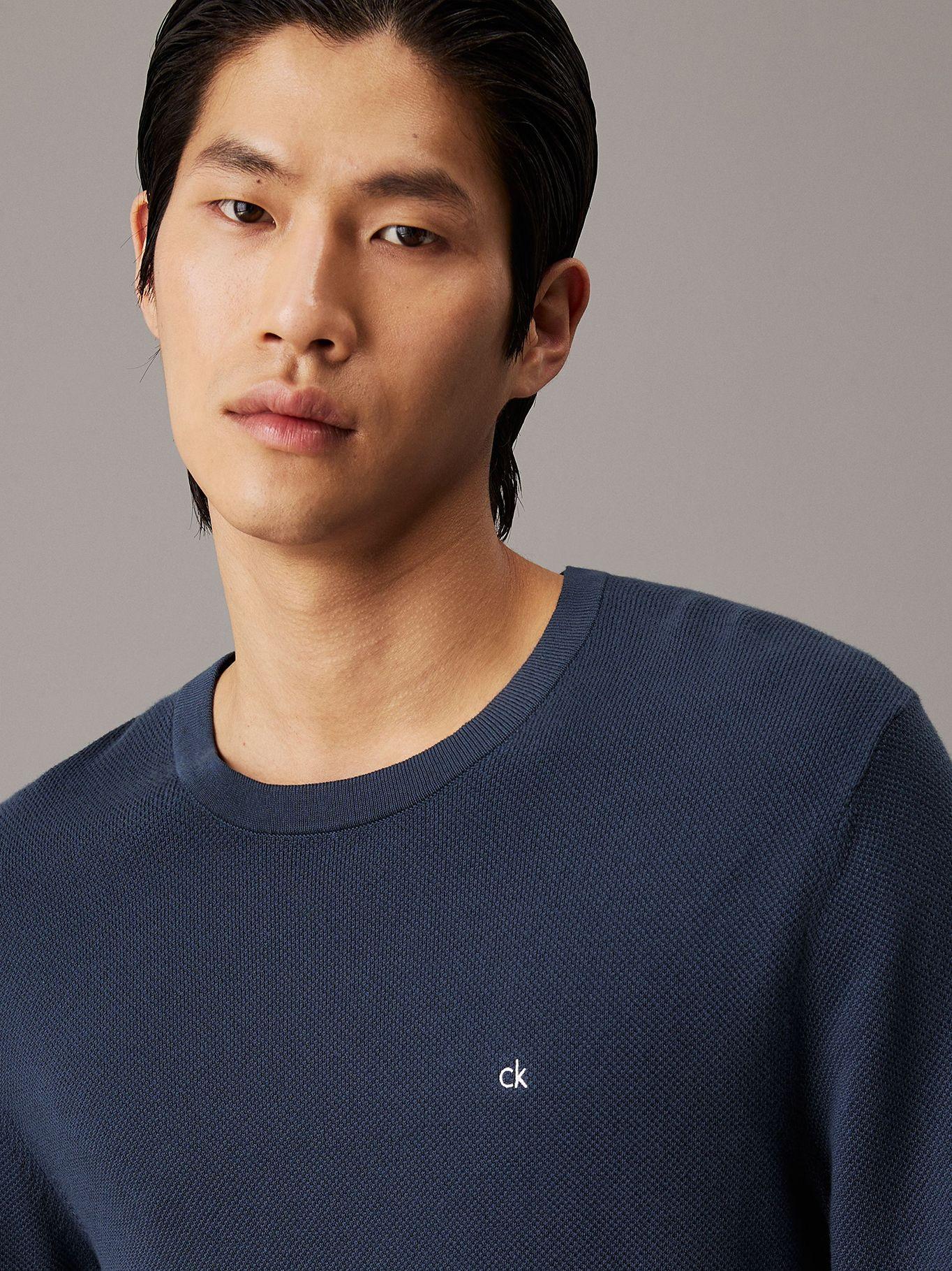 Sweater Micro Pique Structure Sweater Azul Calvin Klein-3