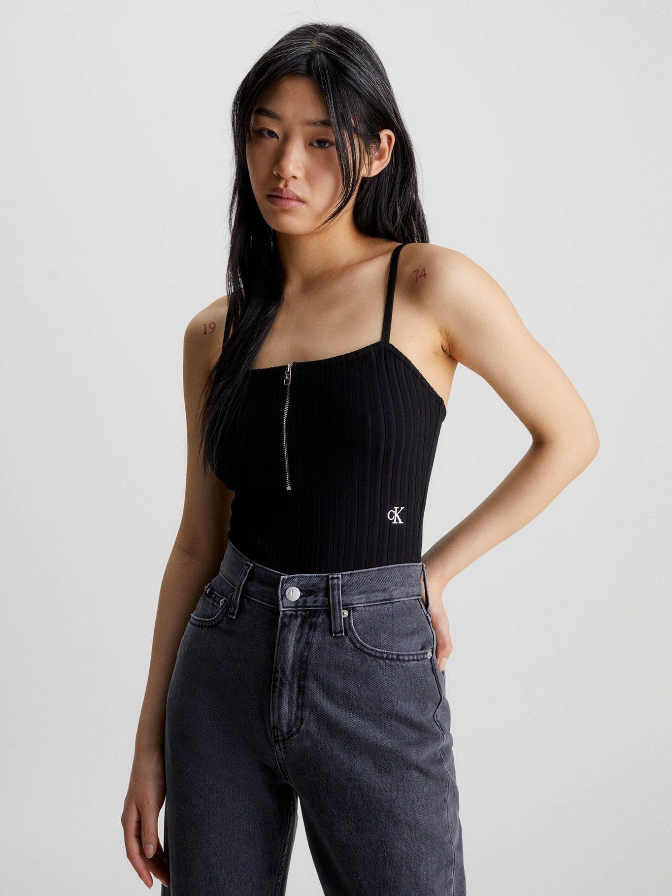 Bodi con cremallera de punto de canalé Negro Calvin Klein-0