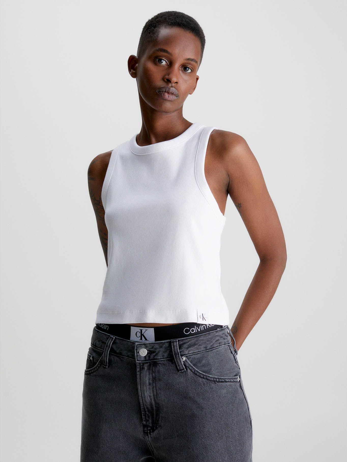 Camiseta de tirantes de canalé de algodón Blanco Calvin Klein-0