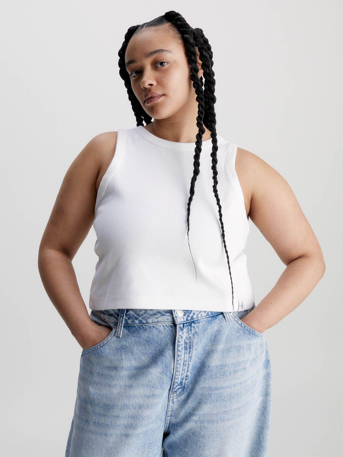 Camiseta de tirantes de canalé de algodón Blanco Calvin Klein-4