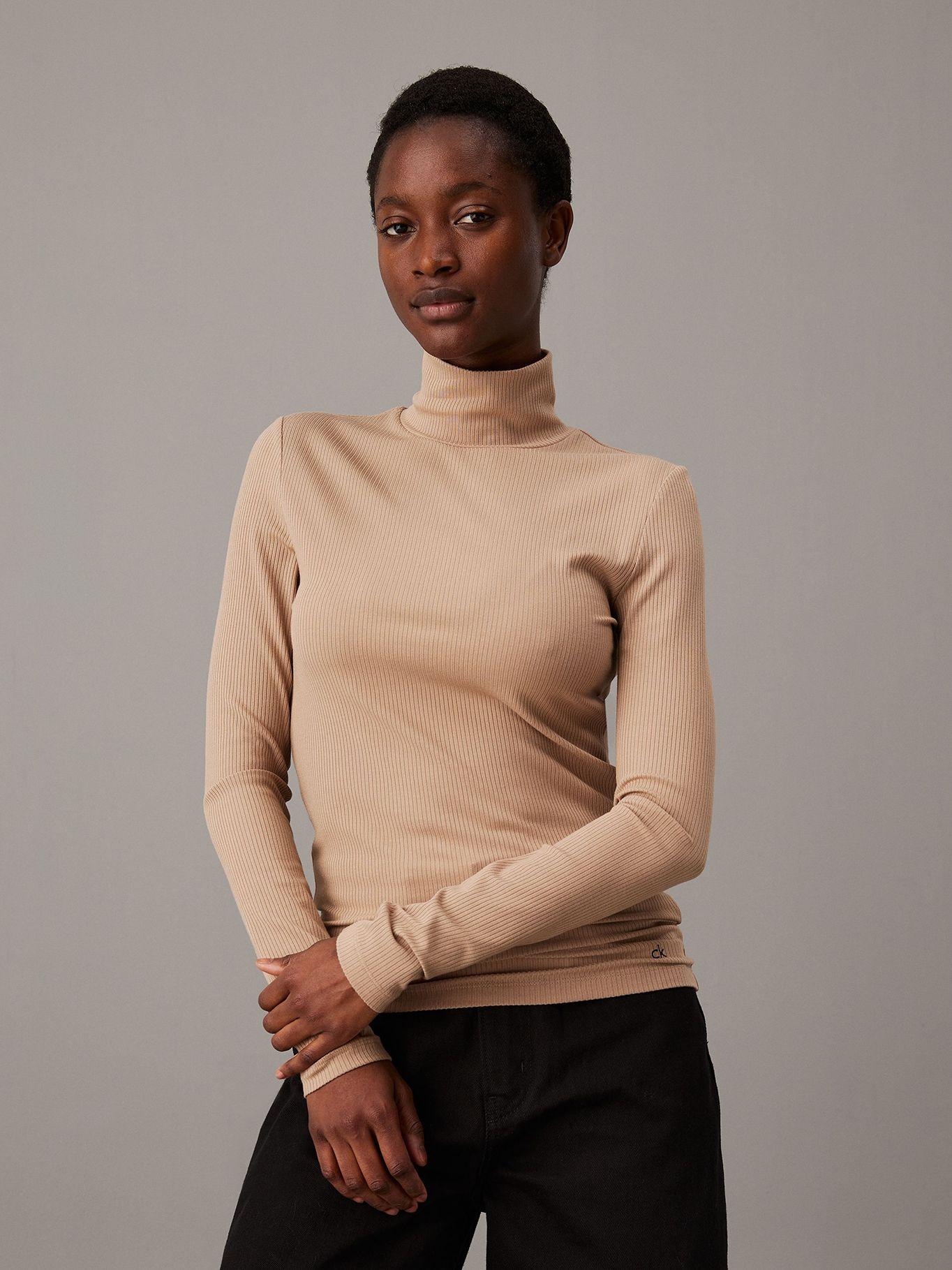 Sweater Modal Rib Mock Neck Beige Calvin Klein-0