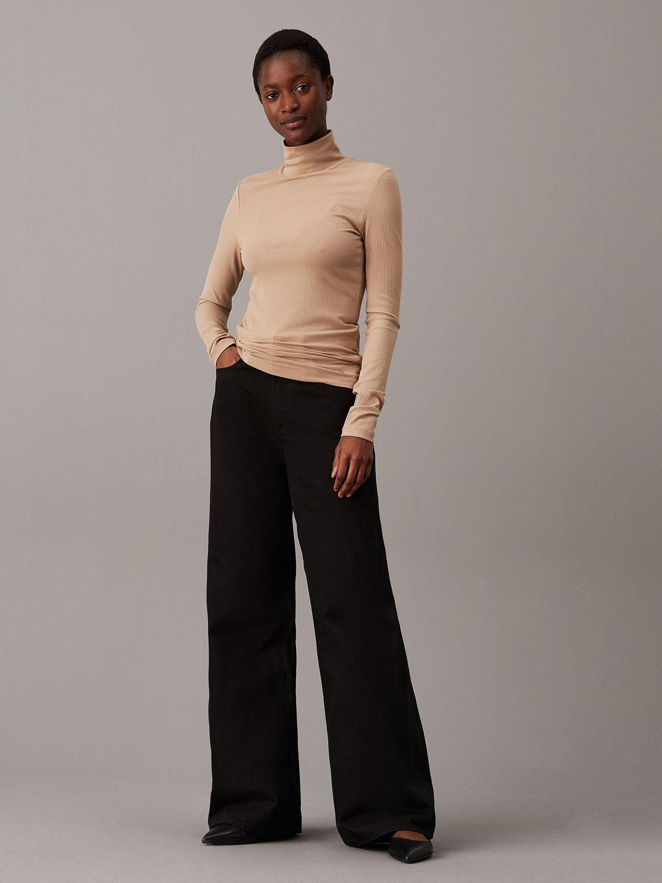 Sweater Modal Rib Mock Neck Beige Calvin Klein-1
