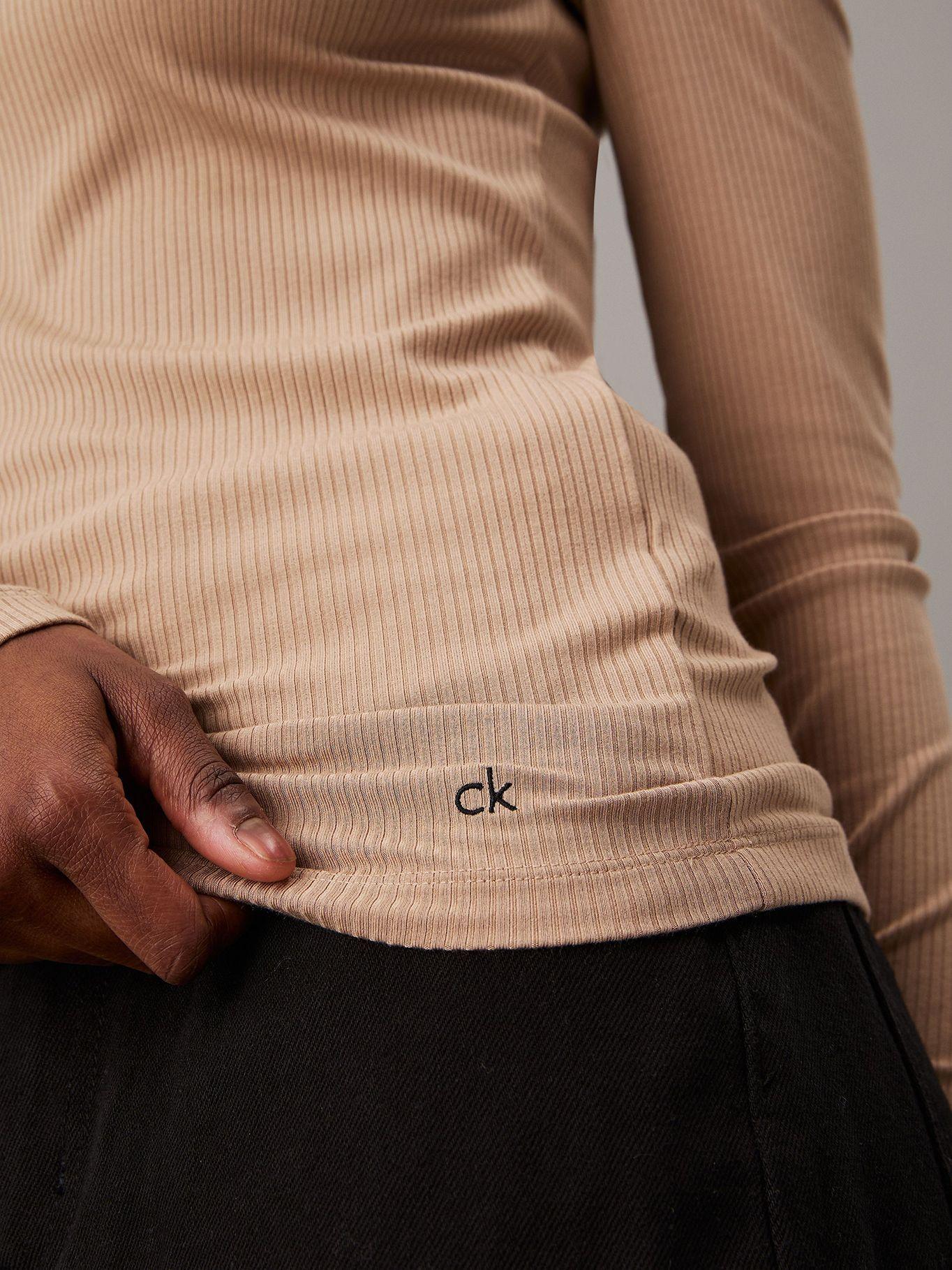 Sweater Modal Rib Mock Neck Beige Calvin Klein-3