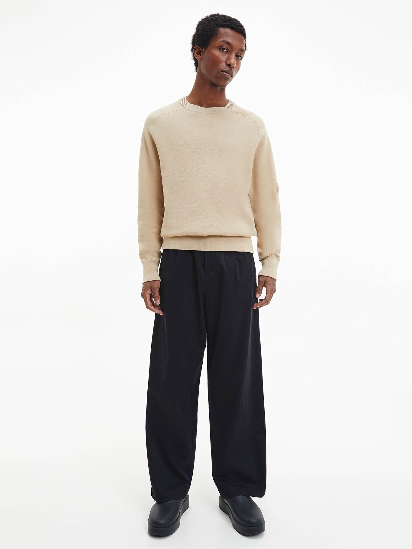 Súeter manga larga con cuello redondo y logo Beige Calvin Klein-1