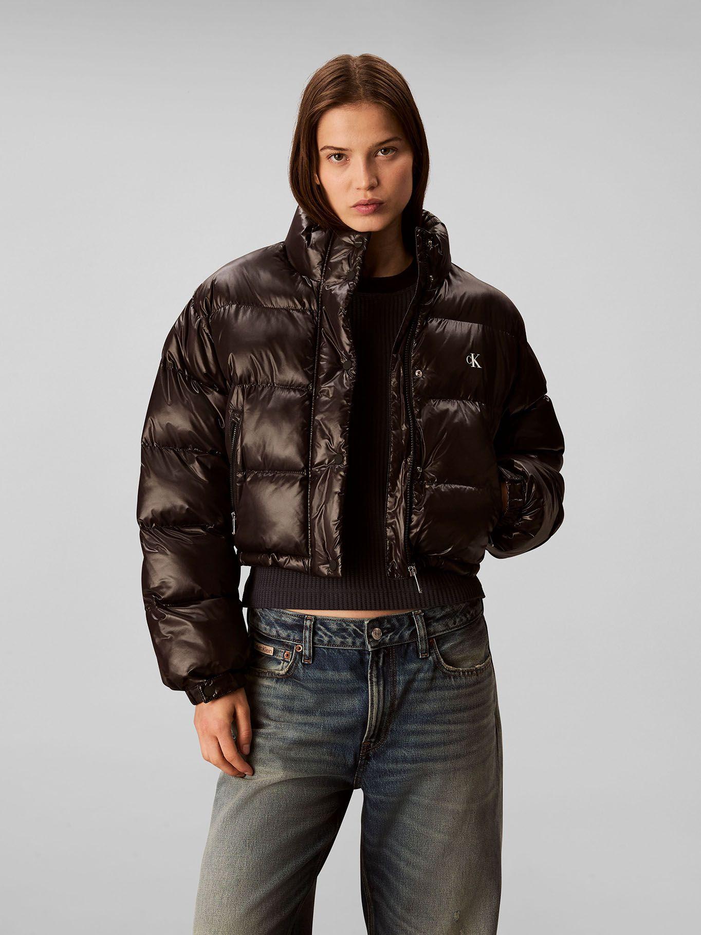 Parka Acolchada Cropped Satinado Negro Calvin Klein-0
