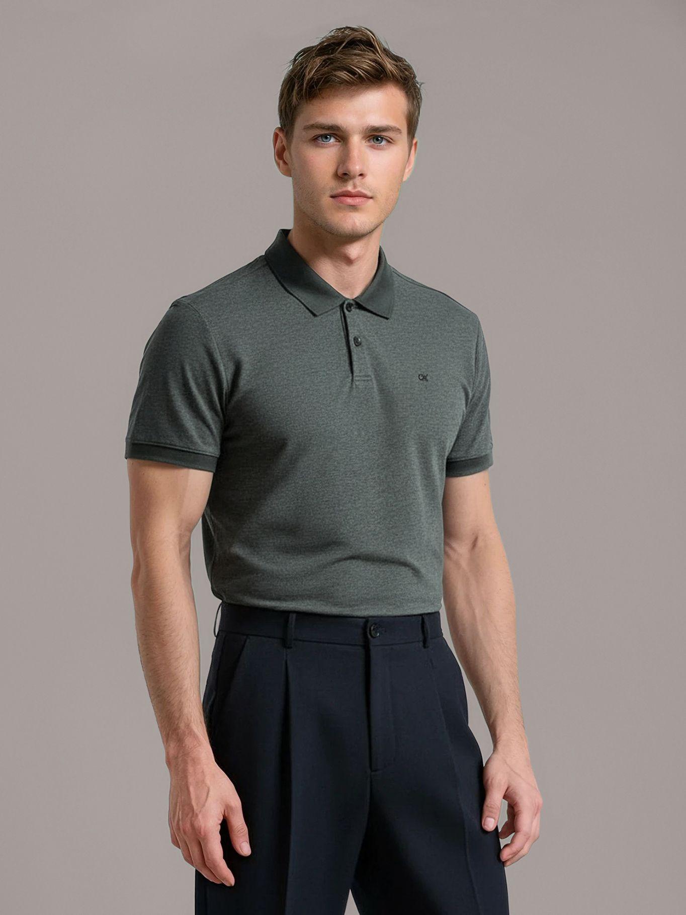 Polo Jacquard con Micro Logo Gris Calvin Klein-0
