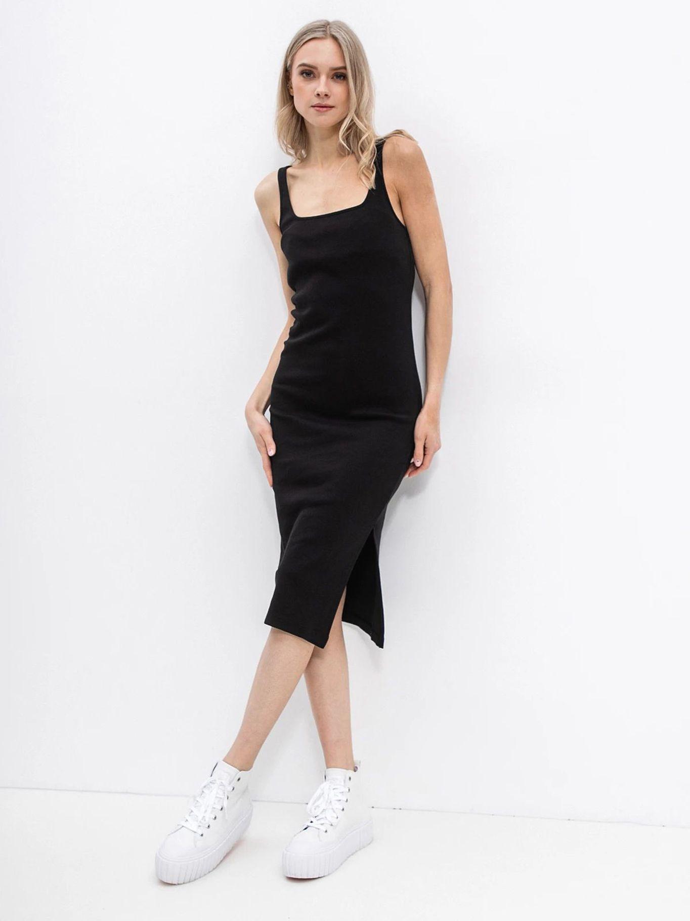 Vestido largo acamalado con parche Negro Calvin Klein-1