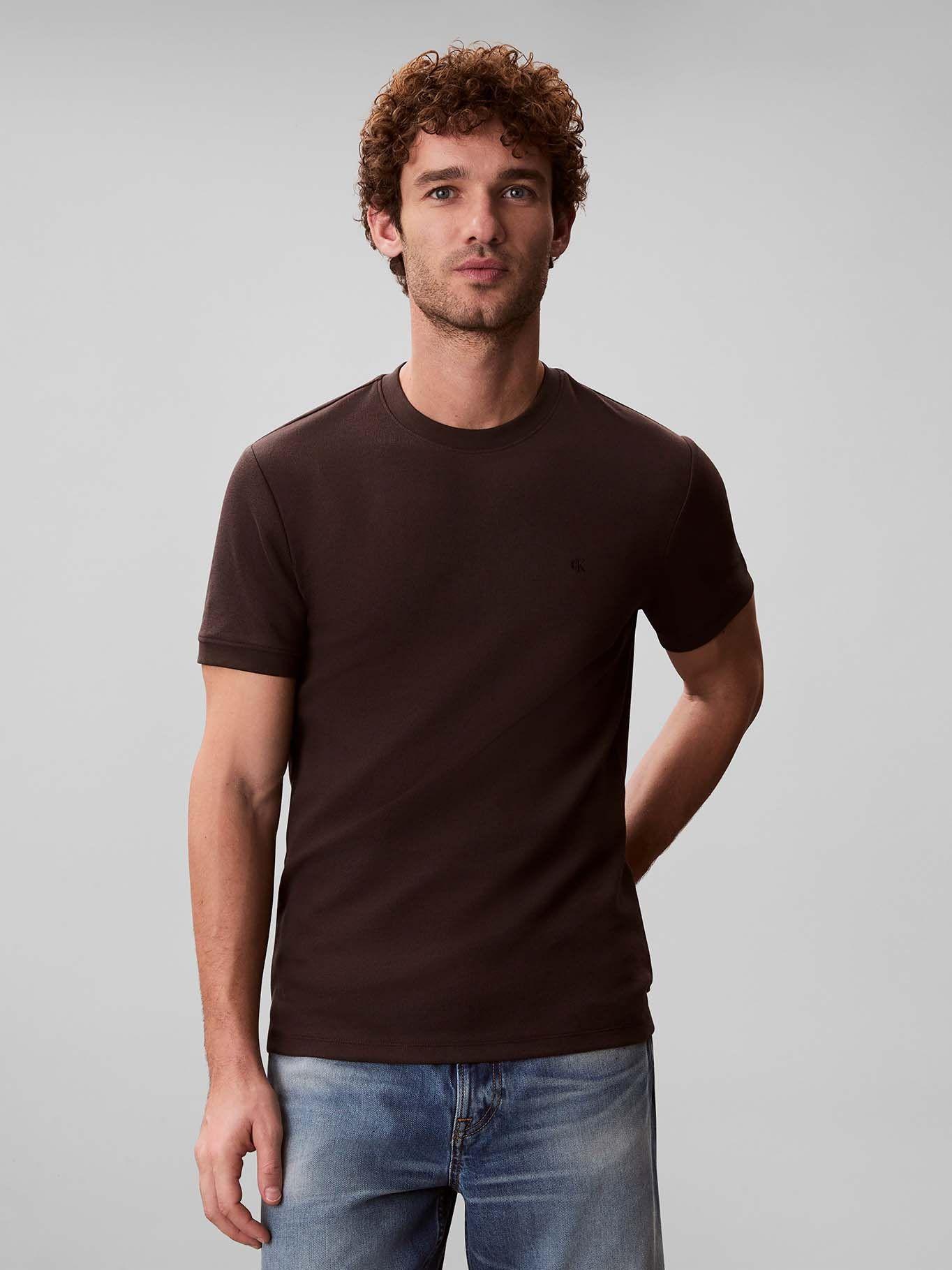 Polera Slim Micro Waffle Cafe Calvin Klein-0