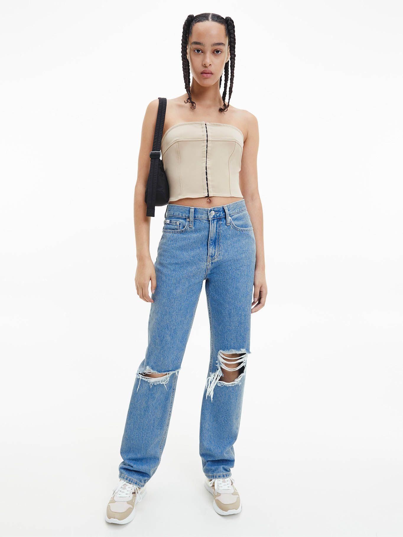 Pantalón recto tiro alto Azul Calvin Klein-1