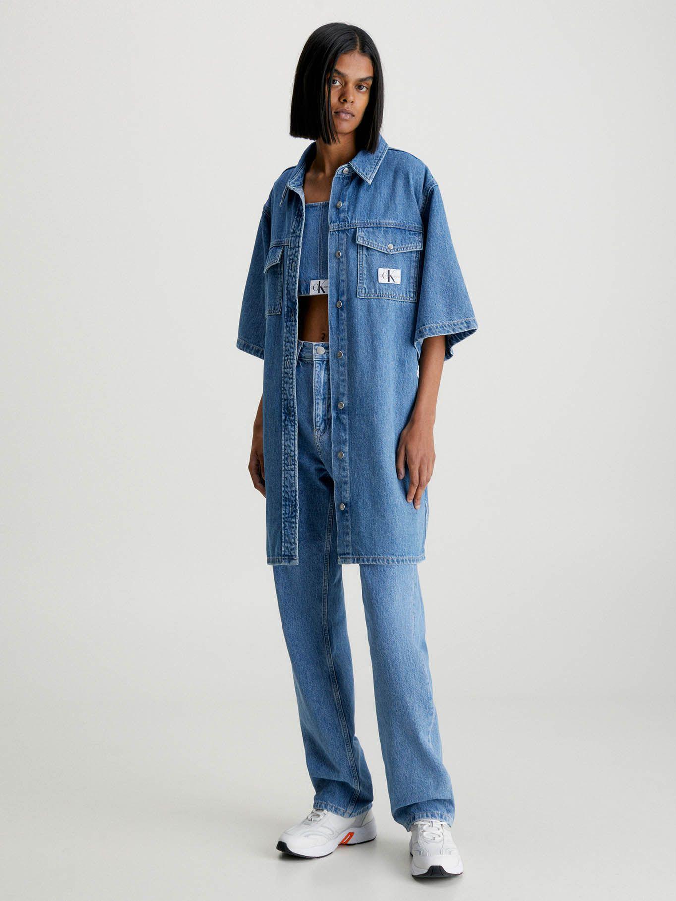 Vestido camisero denim con cinturón Azul Calvin Klein-0