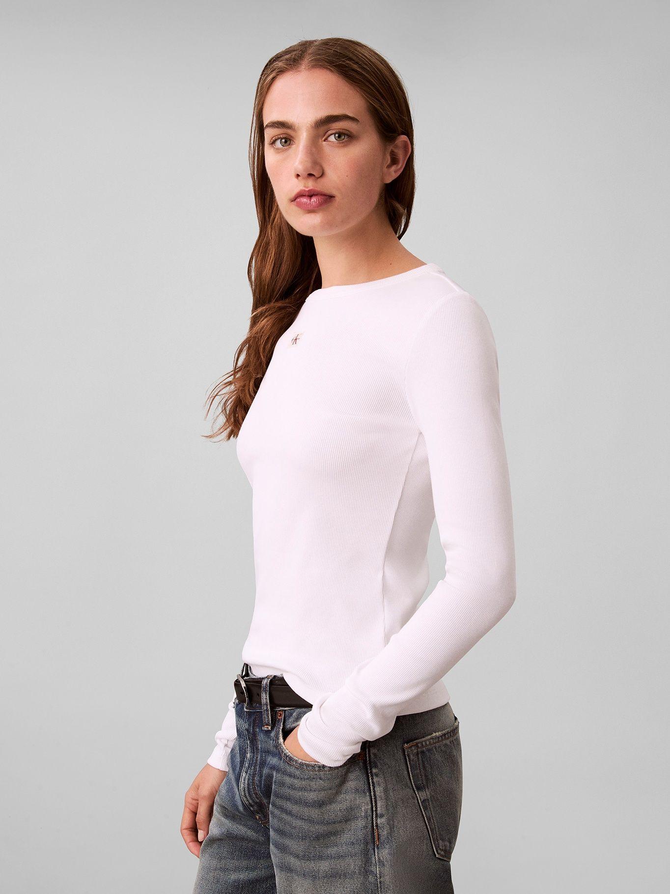 Polera Manga Larga Woven Label Blanco Calvin Klein-3