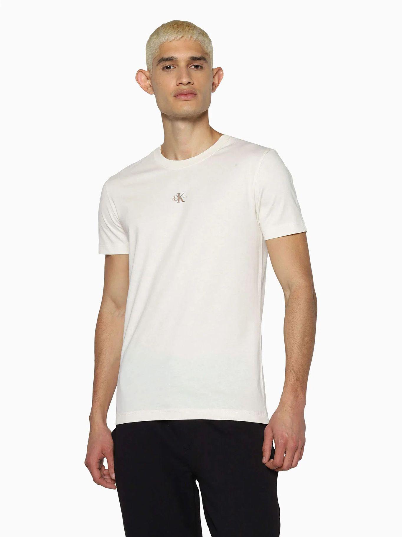 Camiseta De Algodón Orgánico Con Monograma Blanco Calvin Klein J30J322466-YBI-0