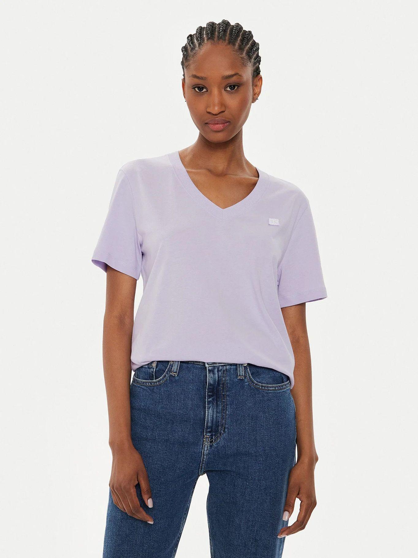Polera Ck Embro Badge V-Neck Morado Calvin Klein-0