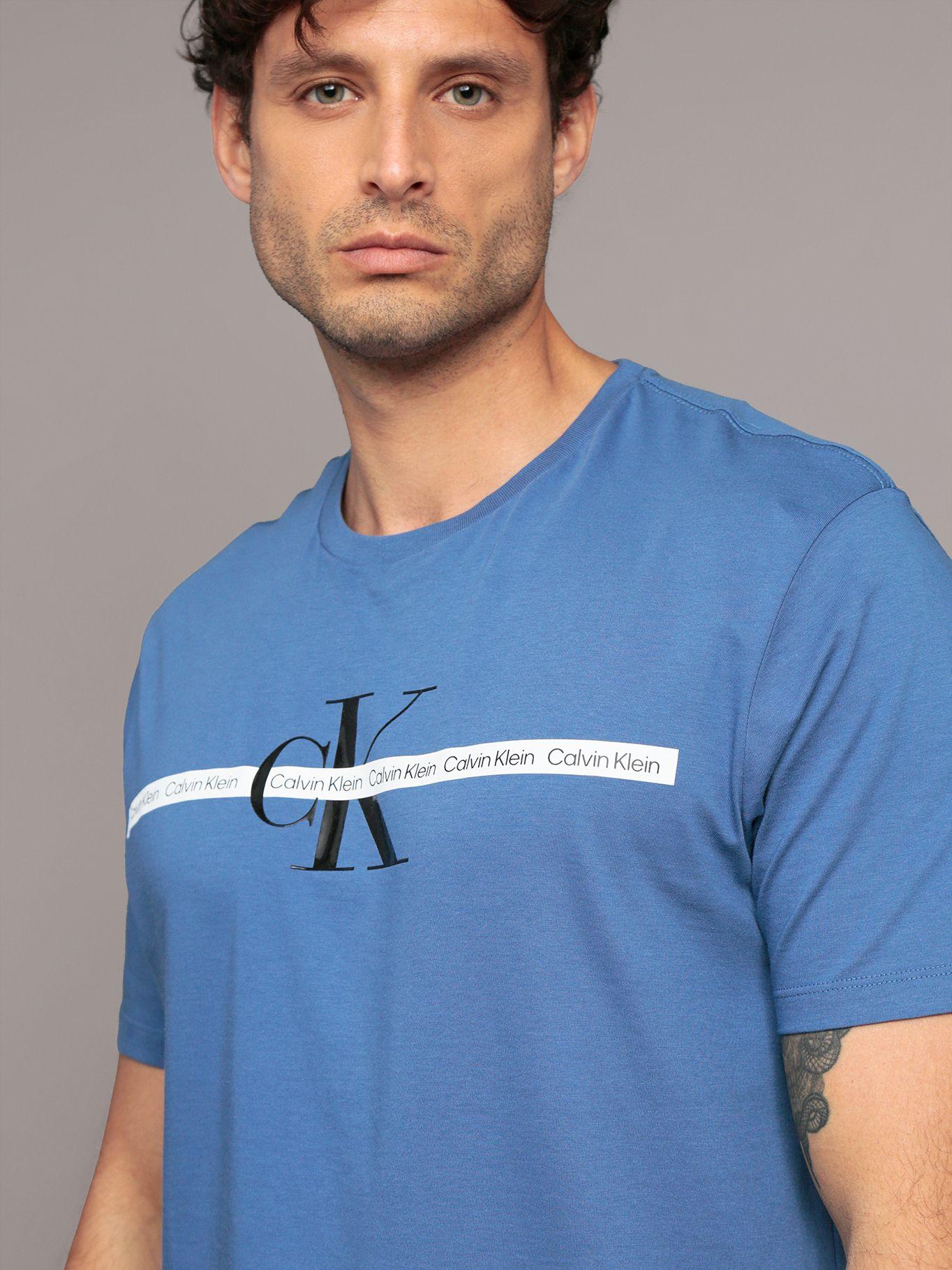 Polera manga corta y-cinta repetitiva Azul Calvin Klein-4