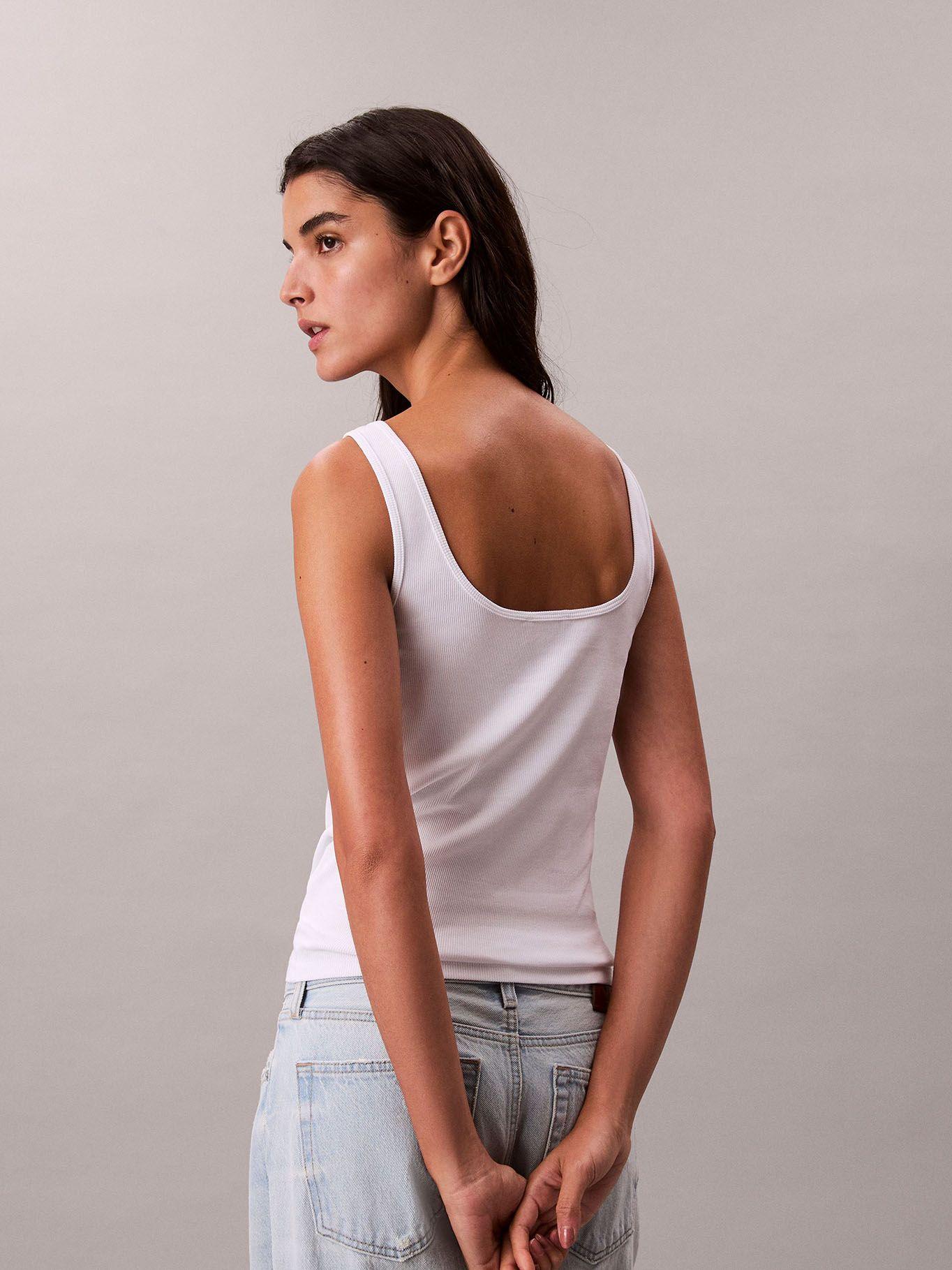 Polera Acanalada con Monograma Blanco Calvin Klein-2