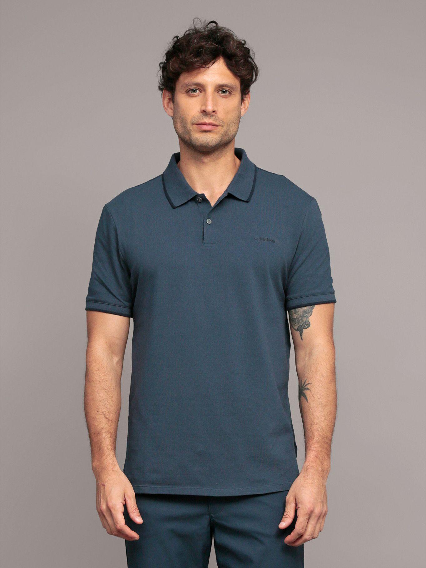 Polo piqué de algodón Azul Calvin Klein-0