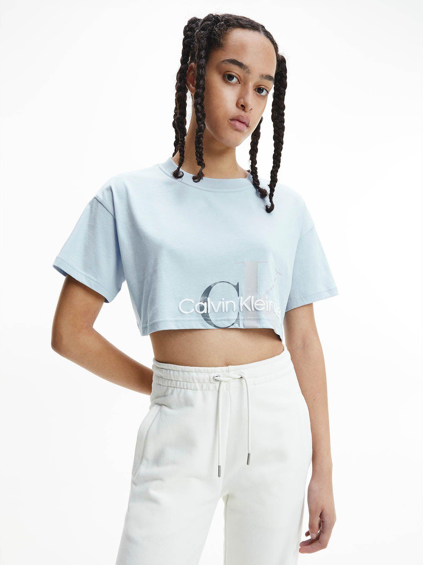 Polera Monogram Cropped Azul Calvin Klein-0