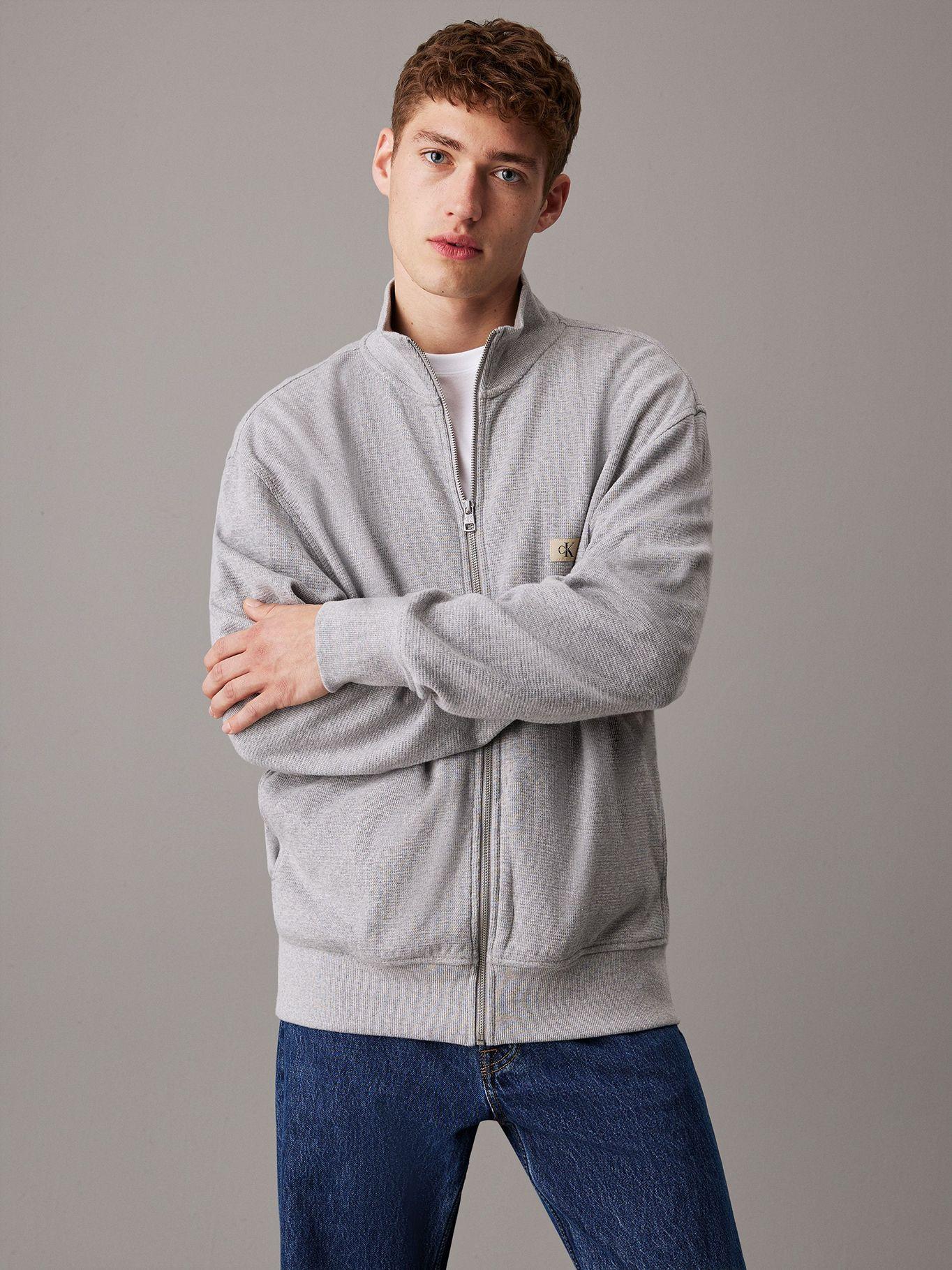 Sweater Woven Label Waffle Zp Through Gris Calvin Klein-0