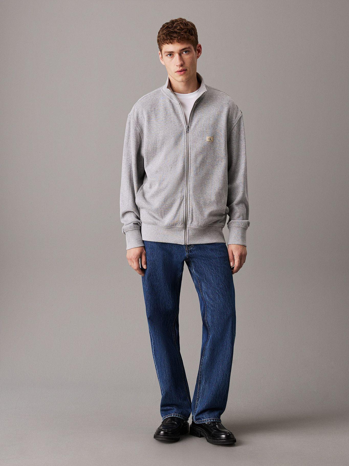 Sweater Woven Label Waffle Zp Through Gris Calvin Klein-1