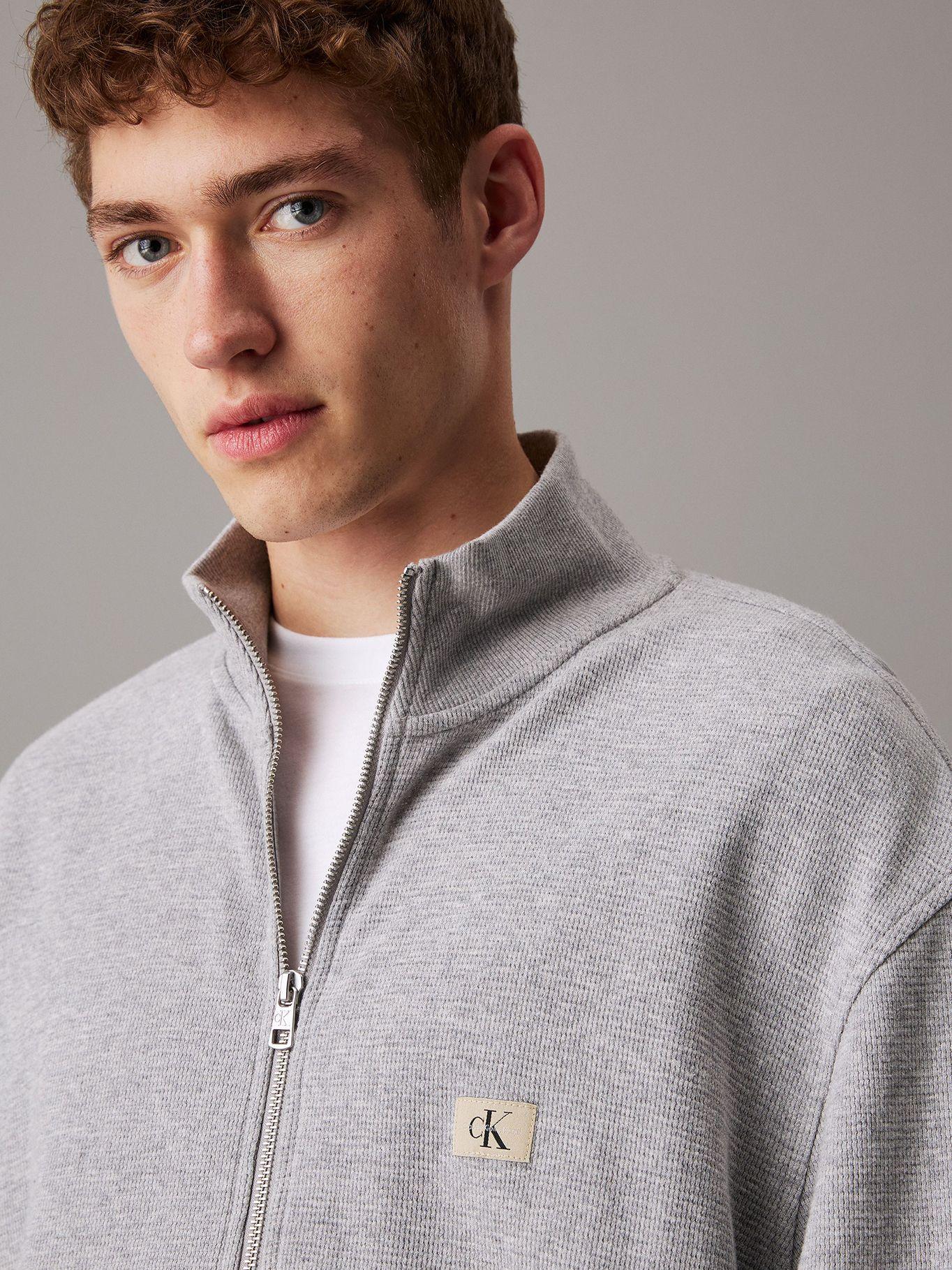 Sweater Woven Label Waffle Zp Through Gris Calvin Klein-3