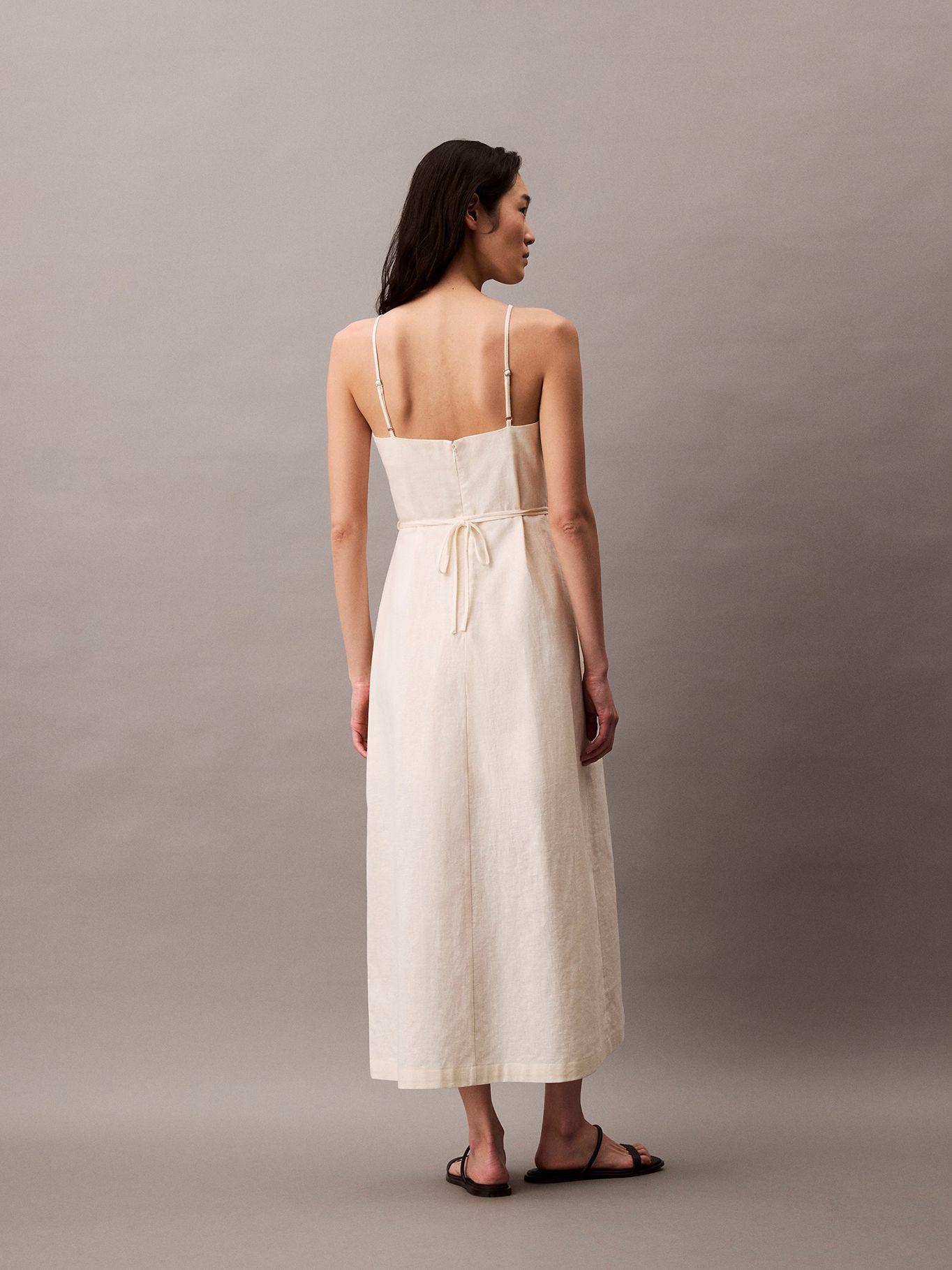 Vestido Midi Linen Tie Beige Calvin Klein-1