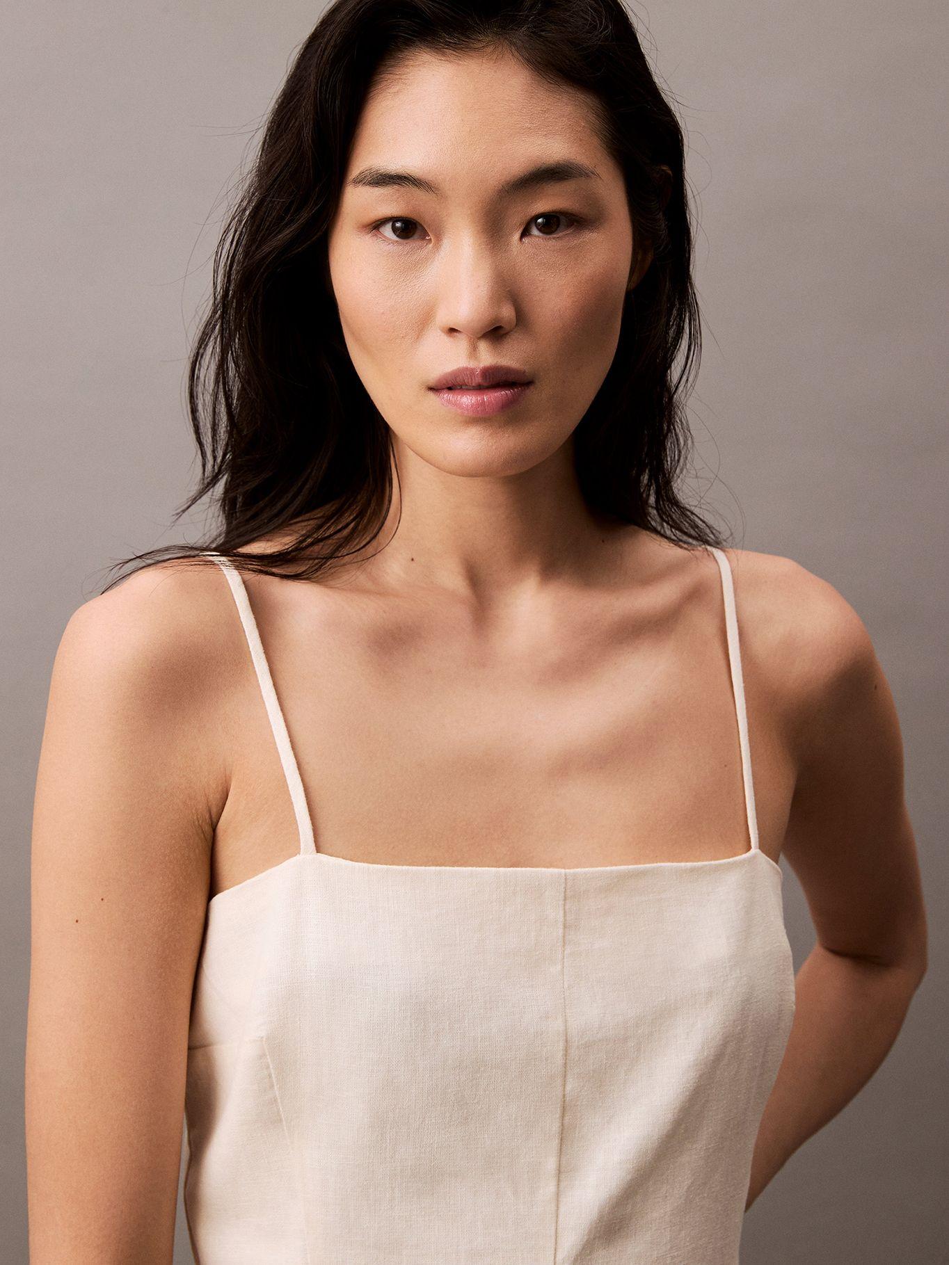 Vestido Midi Linen Tie Beige Calvin Klein-5