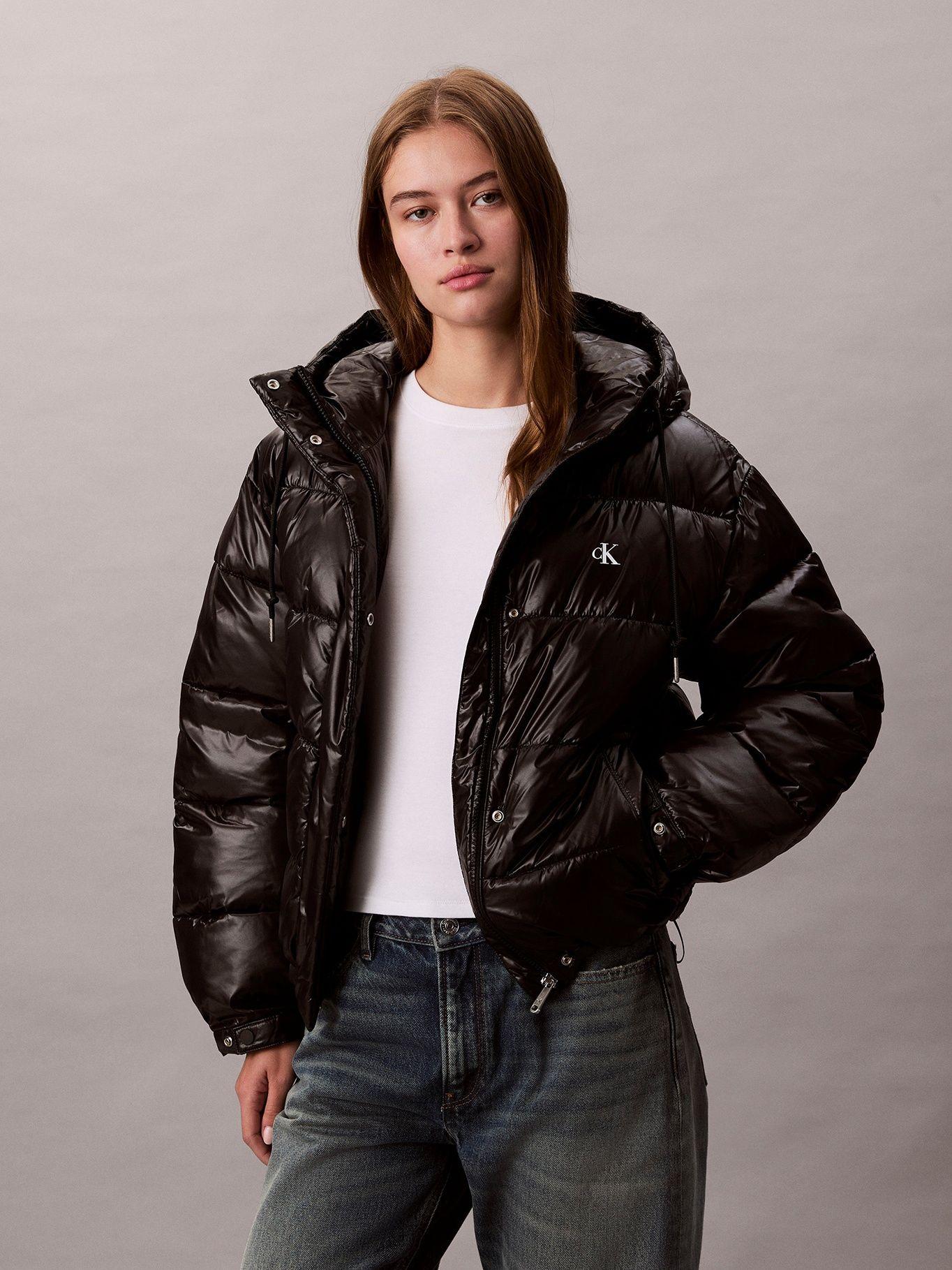 Parka Puffer Brillante con Gorro Negro Calvin Klein-0