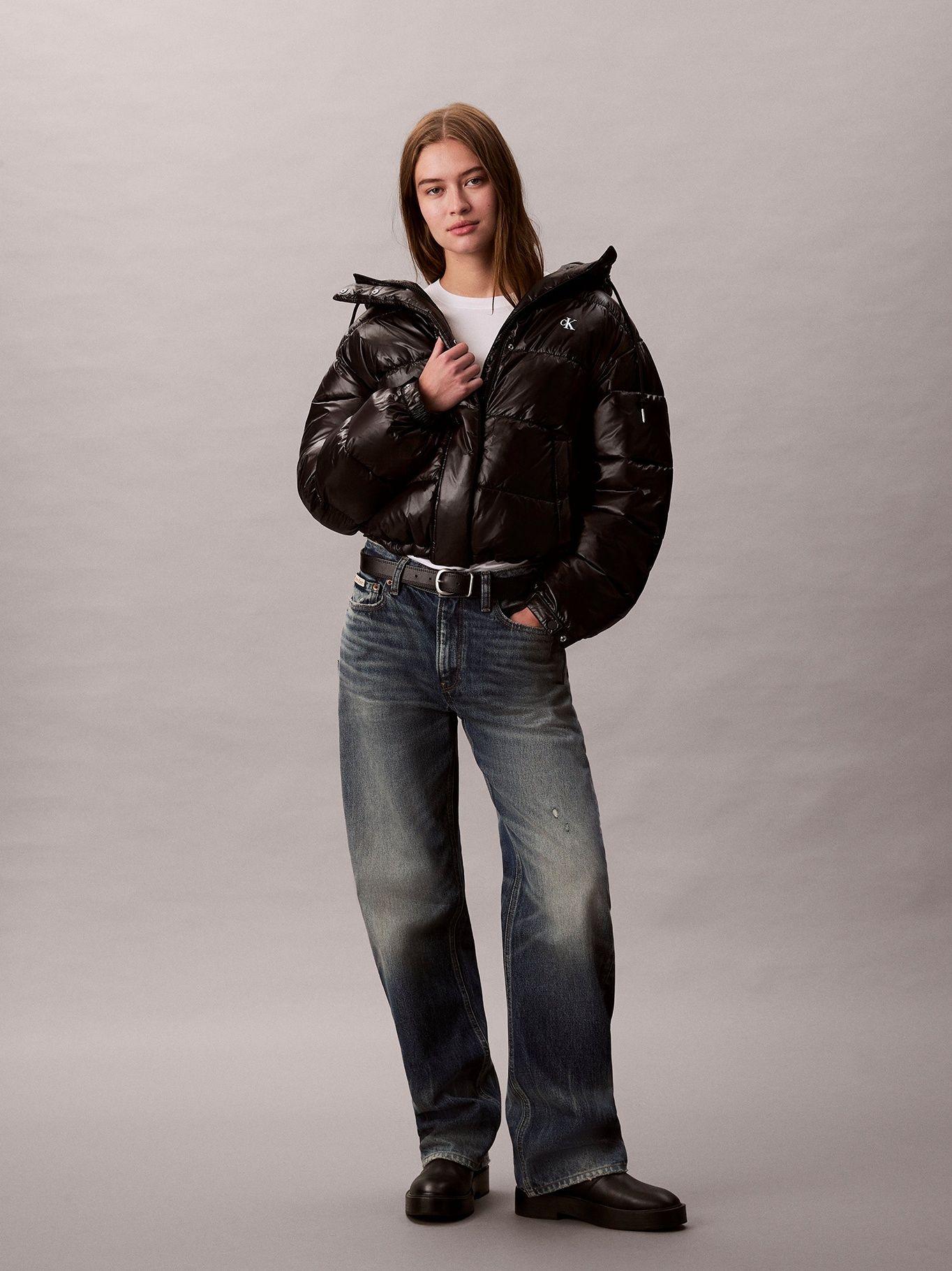 Parka Puffer Brillante con Gorro Negro Calvin Klein-1