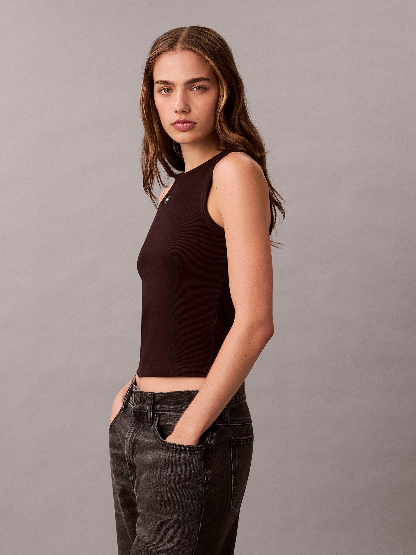 Polera Woven Label Cafe Calvin Klein-3