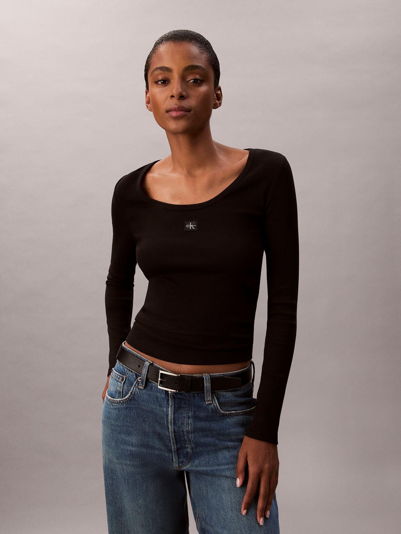Polera Manga Larga con Cuello Scoop Negro Calvin Klein-0
