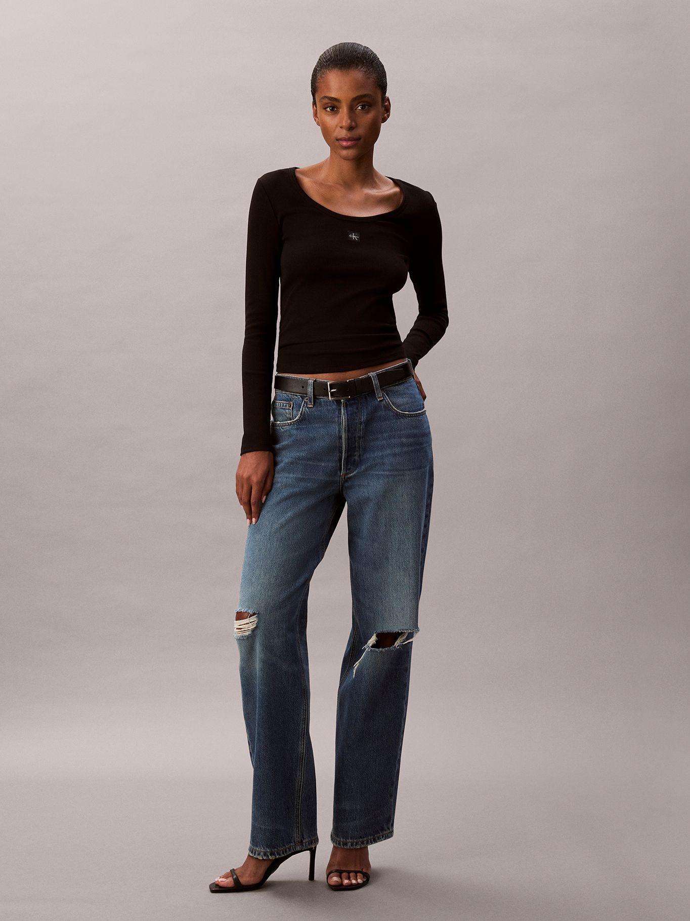 Polera Manga Larga con Cuello Scoop Negro Calvin Klein-1