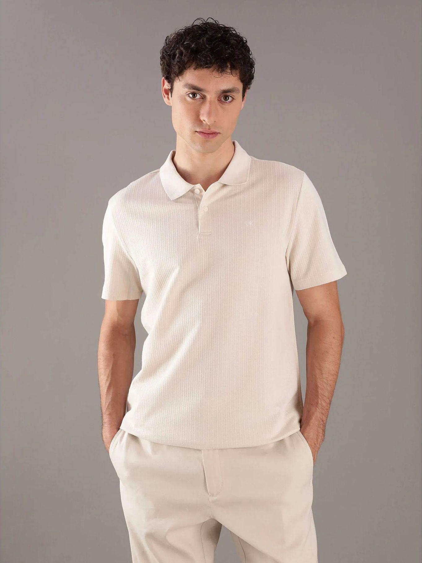 Polo con Textura Jacquard Beige Calvin Klein-0