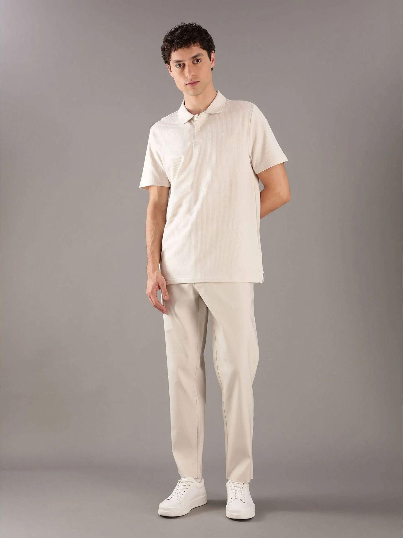 Polo con Textura Jacquard Beige Calvin Klein-1