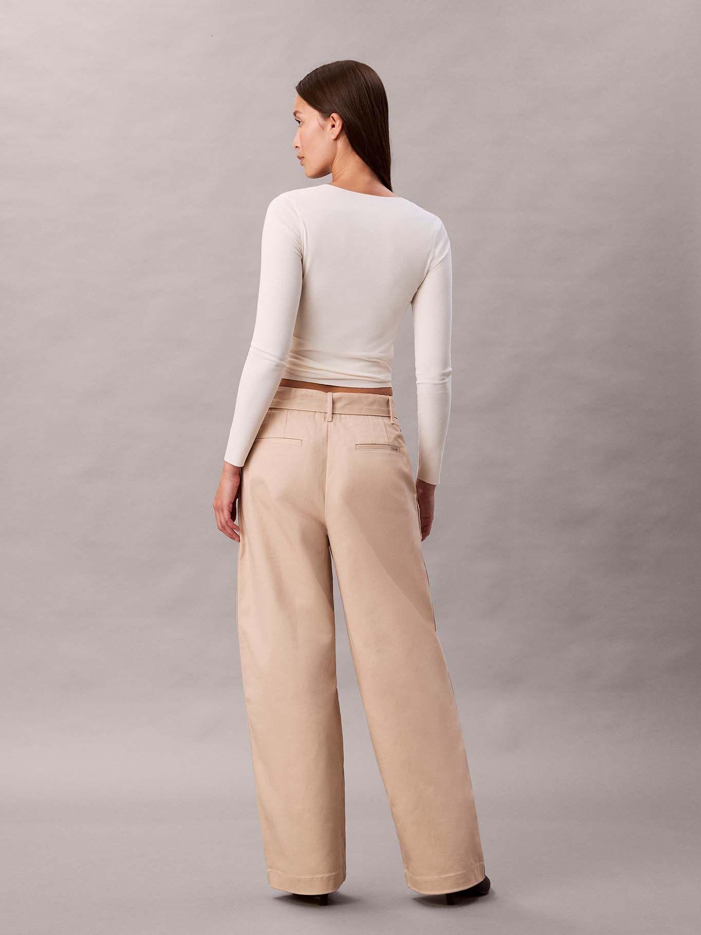 Pantalón de Sarga Algodón Cinturón Beige Calvin Klein-1