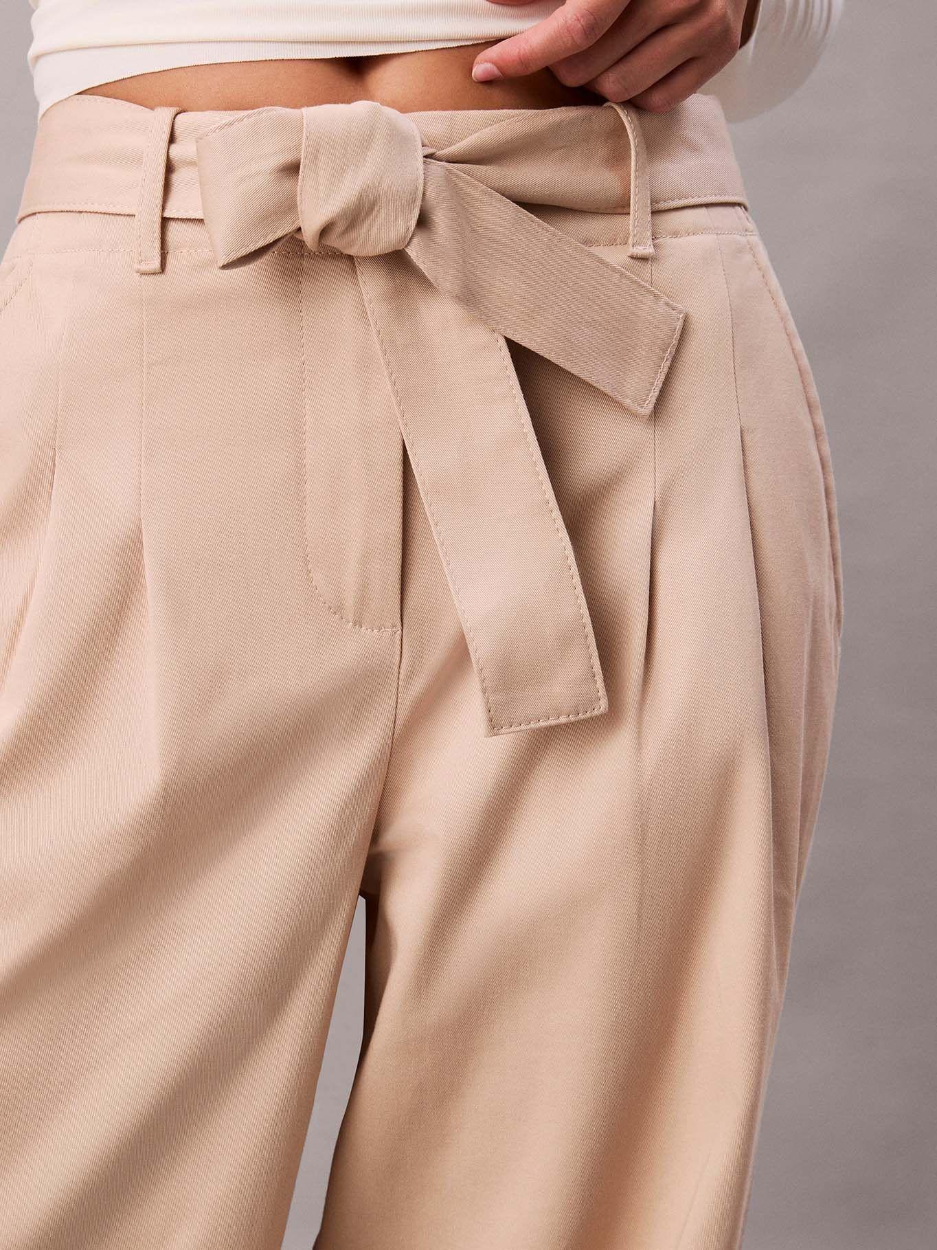 Pantalón de Sarga Algodón Cinturón Beige Calvin Klein-3
