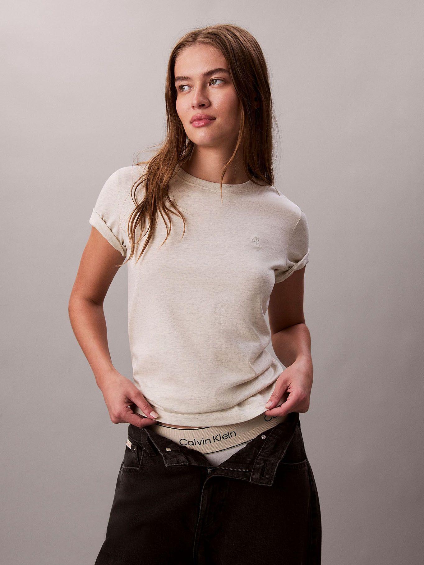 Polera Algodón y Logo de Archivo Beige Calvin Klein-0