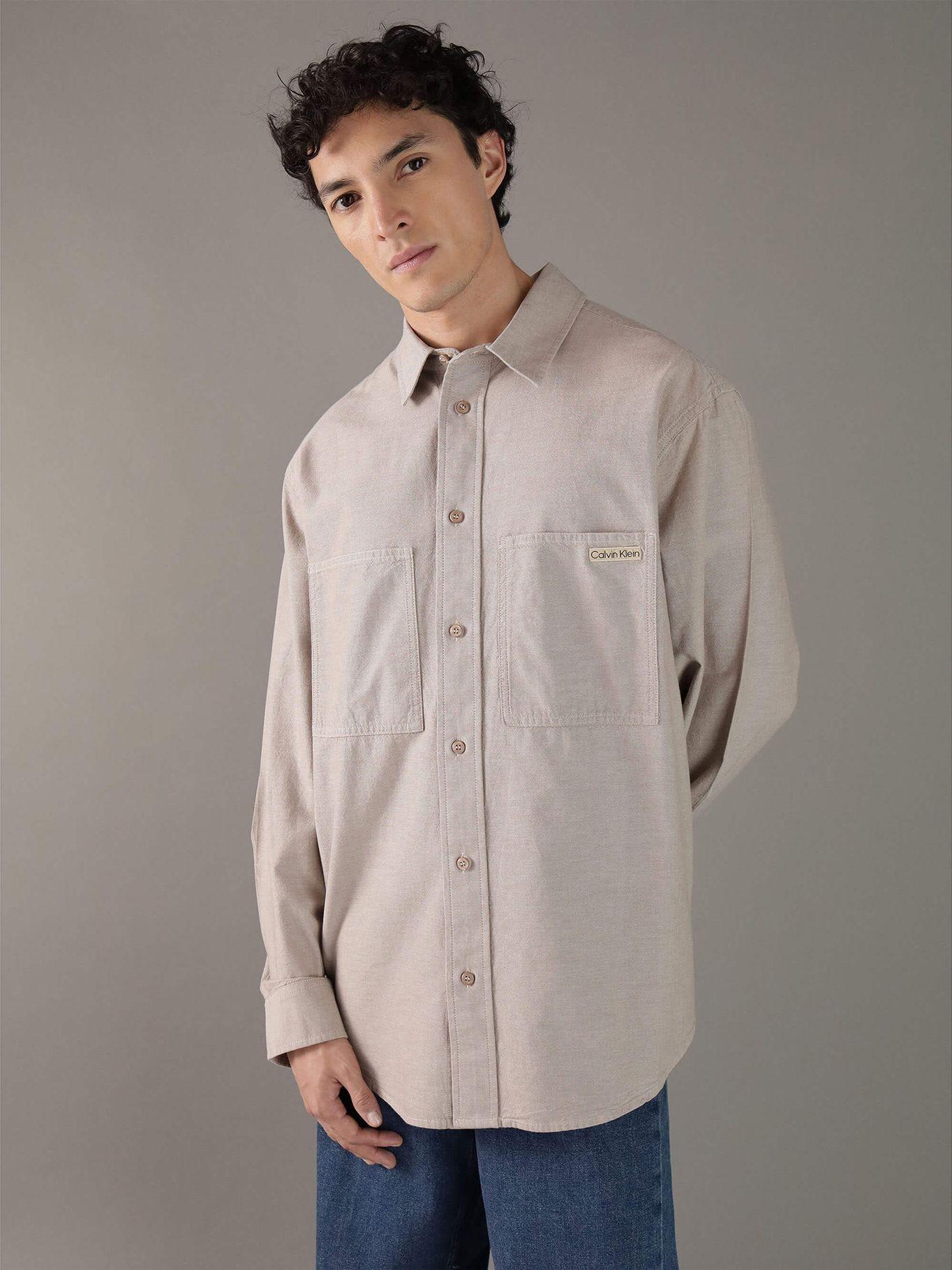 Camisa holgada de cambray de algodón Gris Calvin Klein-0