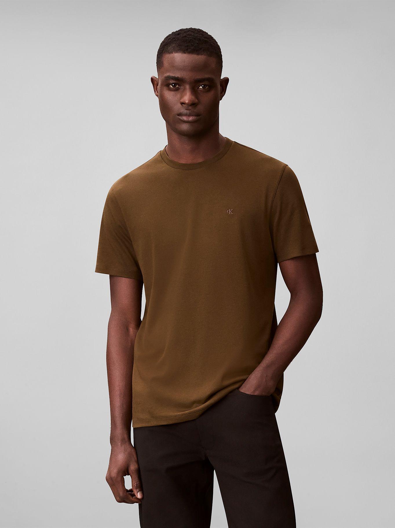 Polera Algodón Supima Logo Bordado Cafe Calvin Klein-0