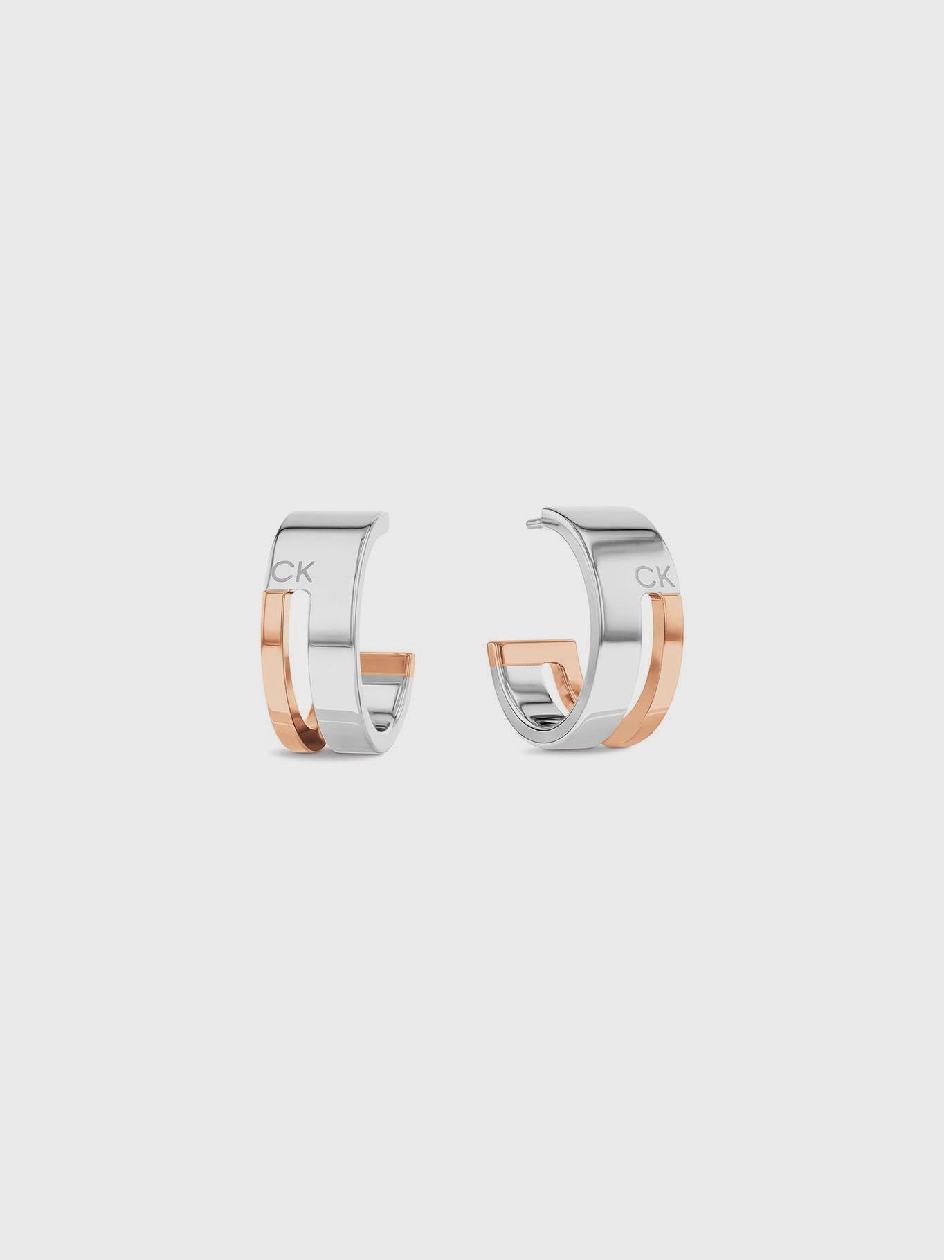 Aros Argollas Sculptural Hinged Plateado Calvin Klein-0