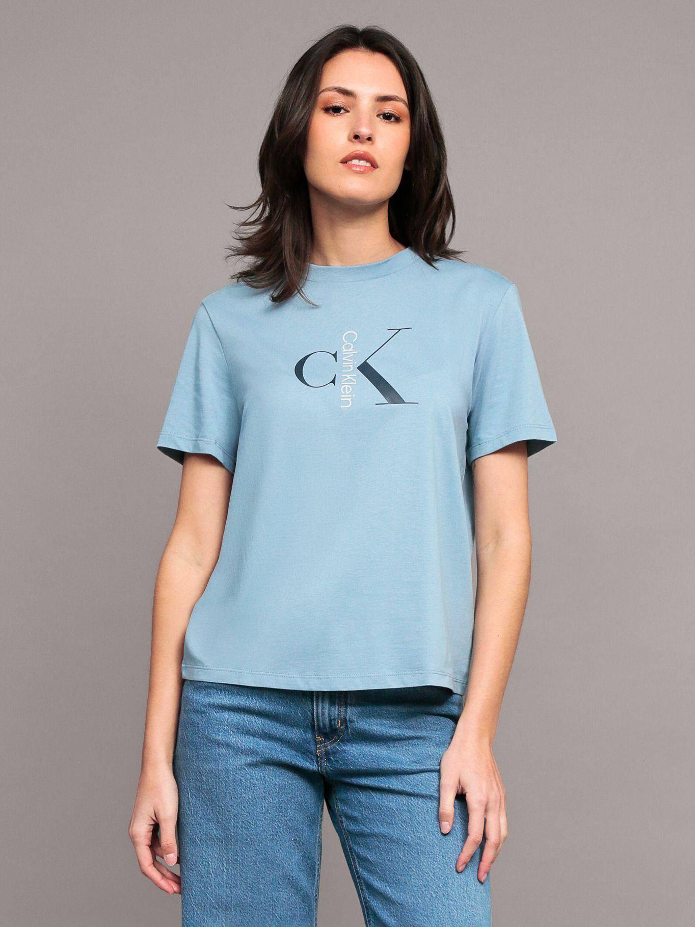 Polera classic con monograma Celeste Calvin Klein-0
