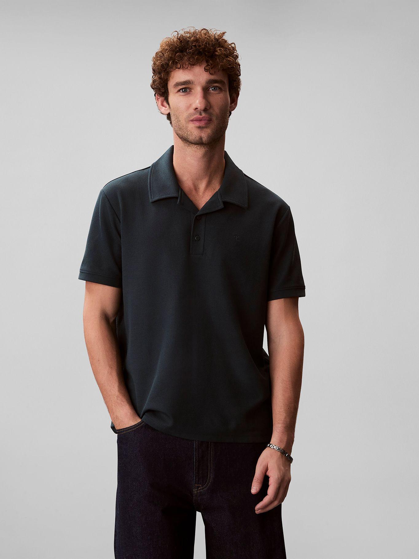 Polo Easy Micro Waffle con Logo Verde Calvin Klein-0