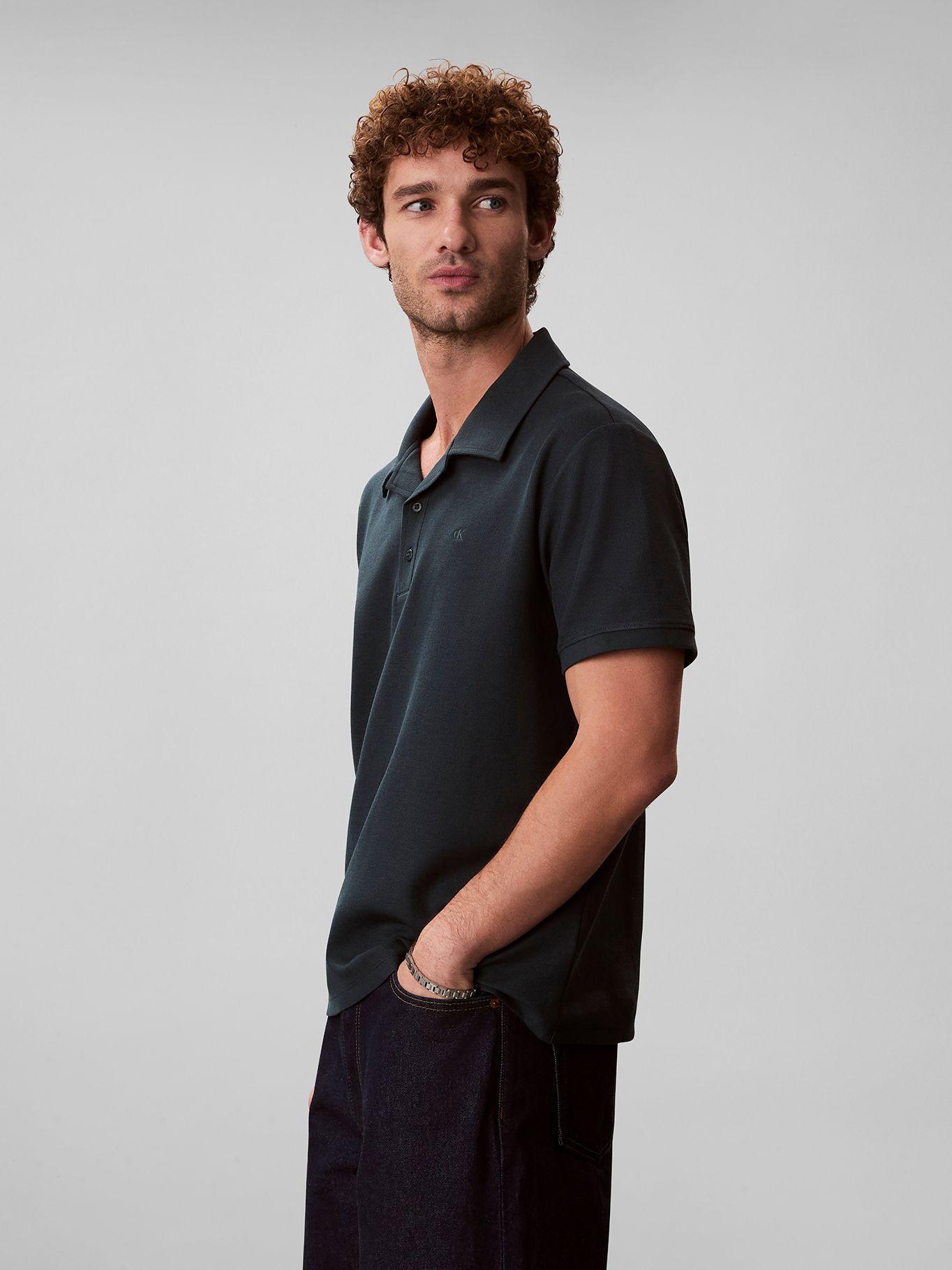Polo Easy Micro Waffle con Logo Verde Calvin Klein-3