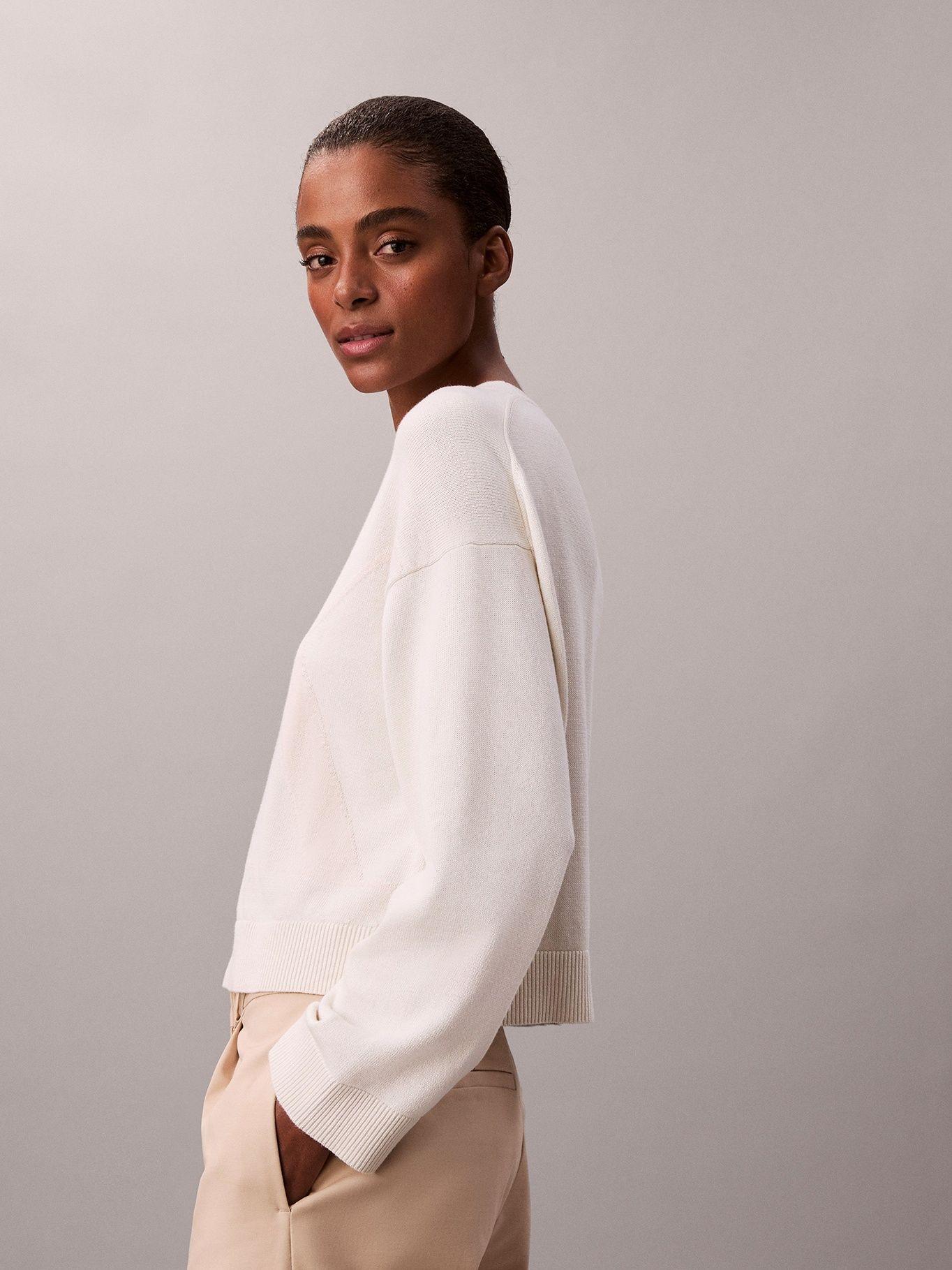 Sweater Tejido con Logo Estampado Blanco Calvin Klein-4
