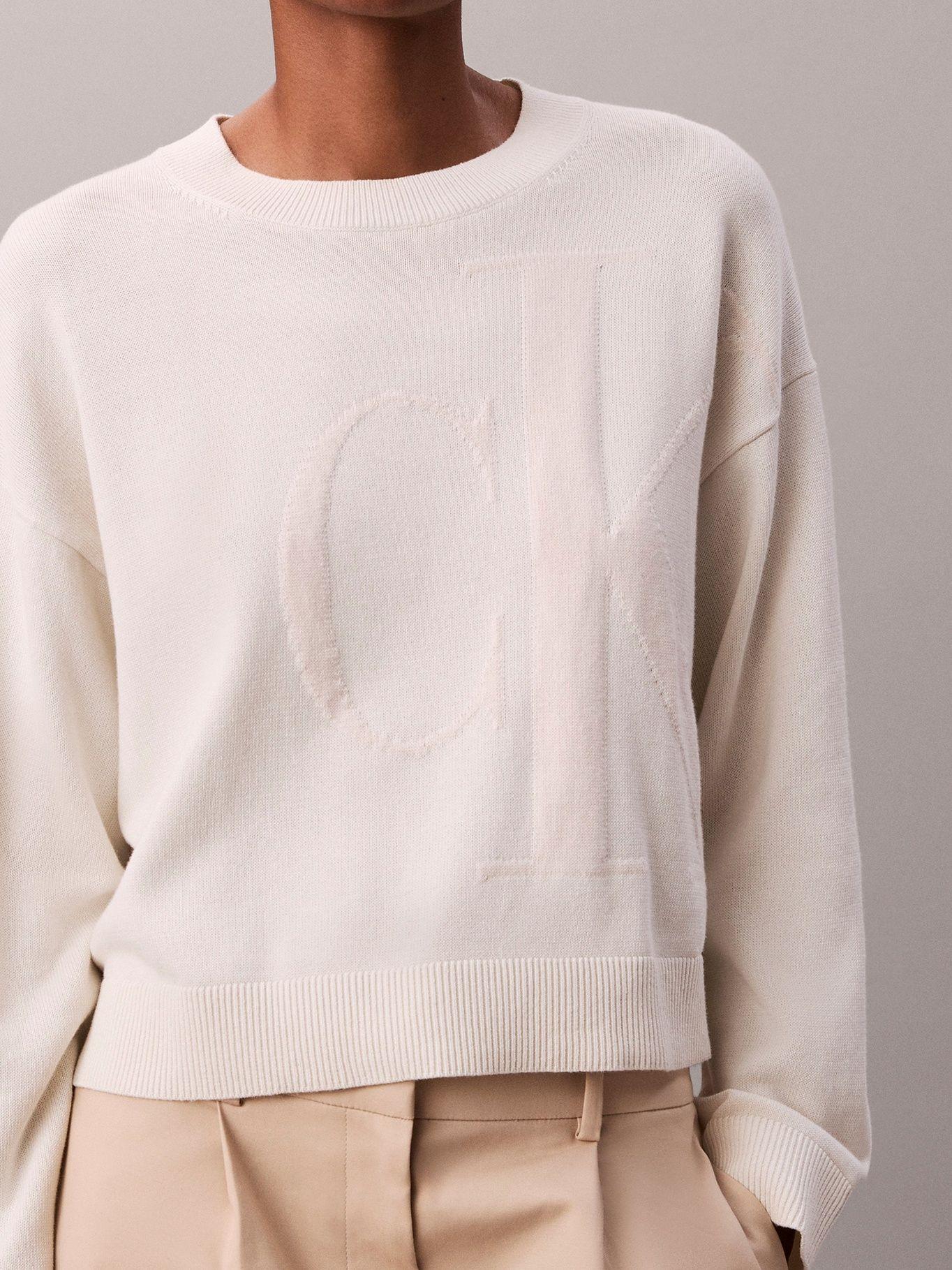 Sweater Tejido con Logo Estampado Blanco Calvin Klein-5