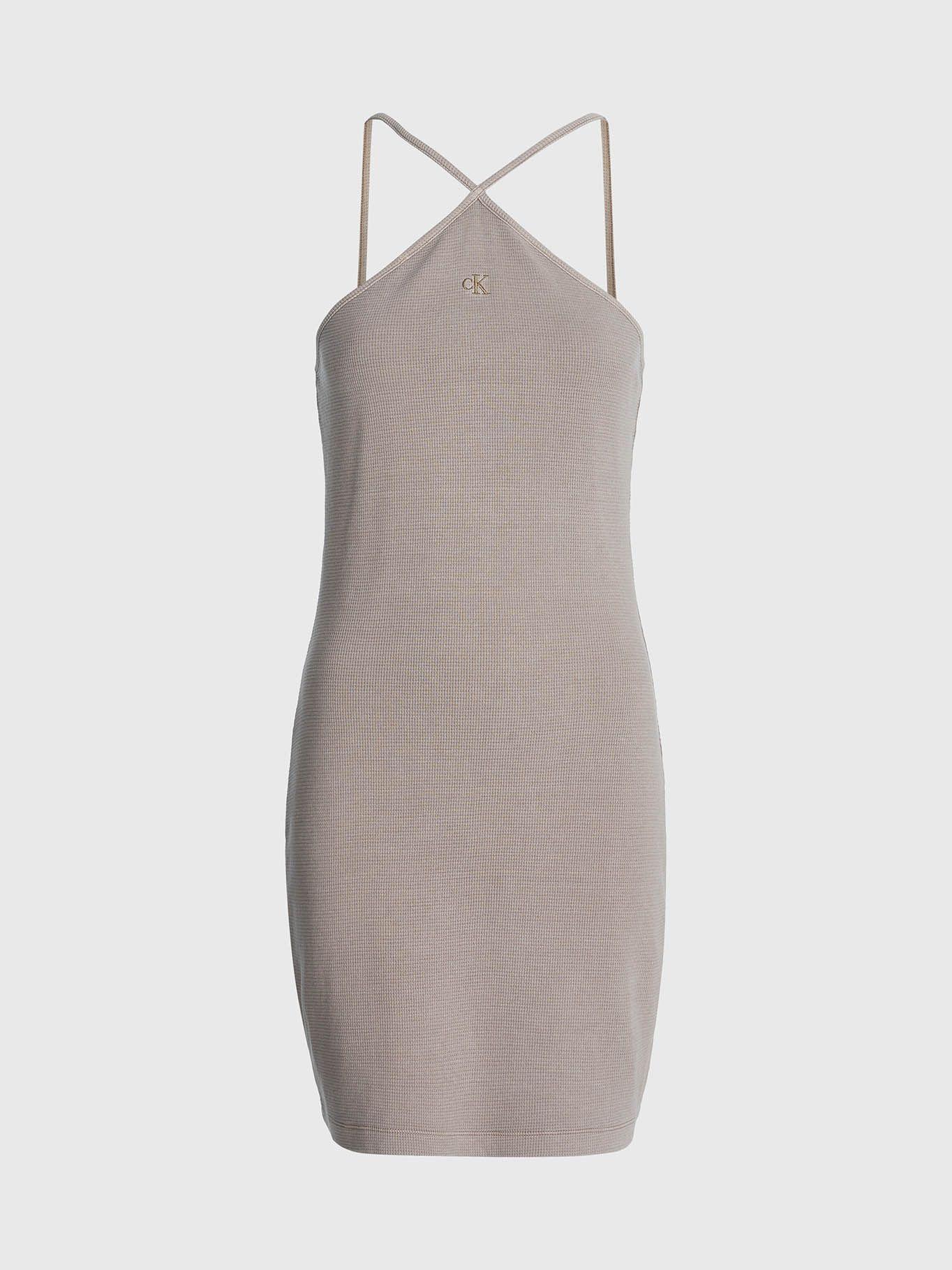 Vestido cogido al cuello de algodón gofrado Café claro Calvin Klein-4
