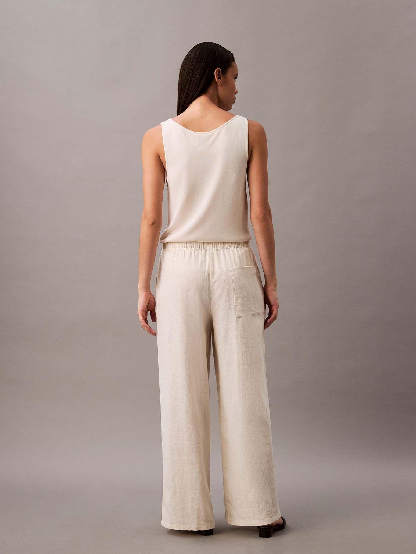 Pantalón Lino con Cintura Elástica Beige Calvin Klein-1